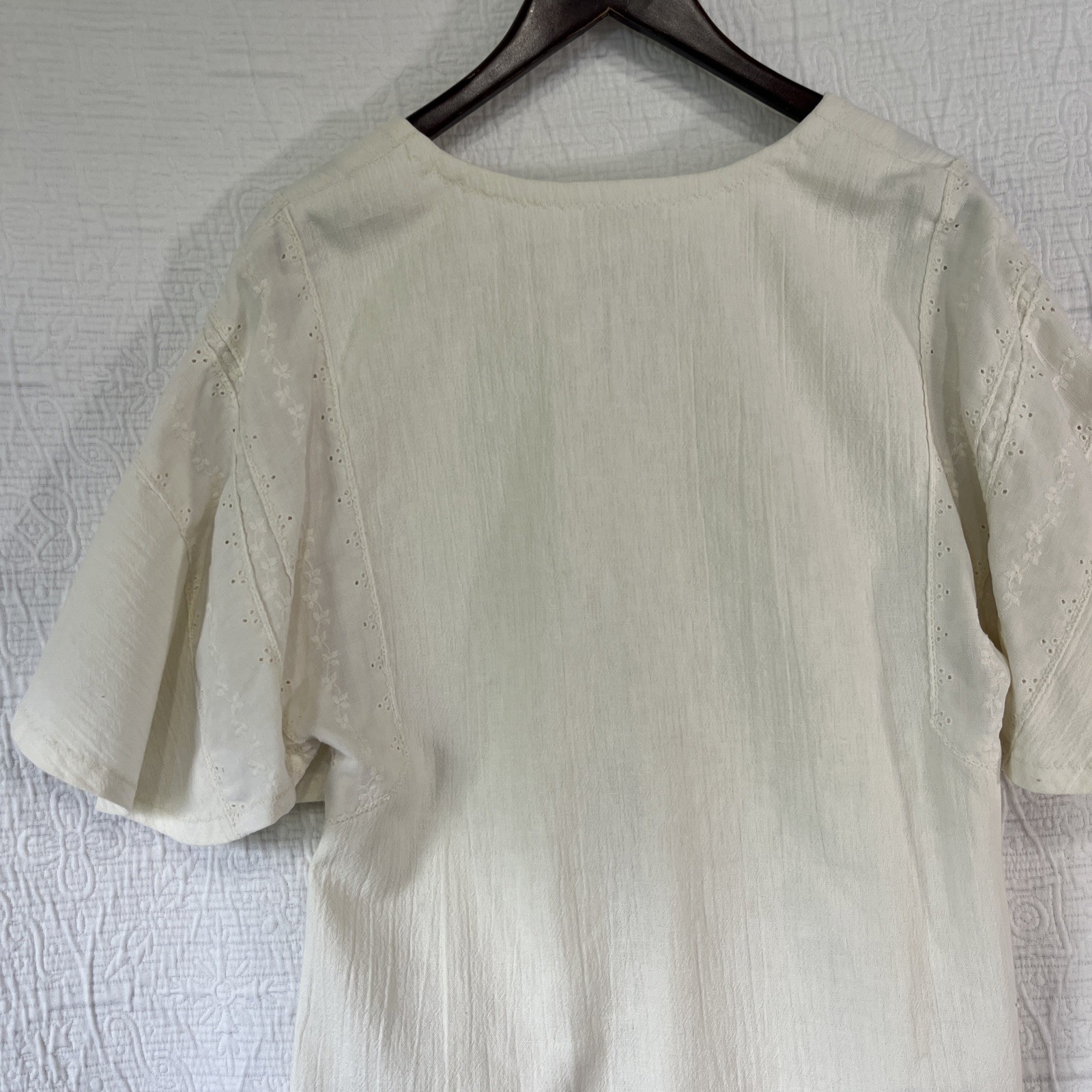 Vintage Fashioned And Handmade By Madelyne Cream Peasant Blouse Flutter Sleeve M