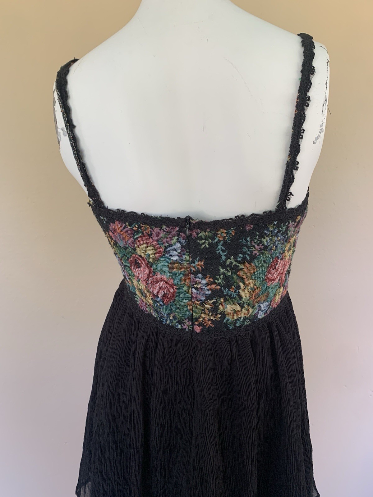 Vintage 90s Corset Tapestry Bust Mini Dress | Y2K Spaghetti Strap Babydoll Dress
