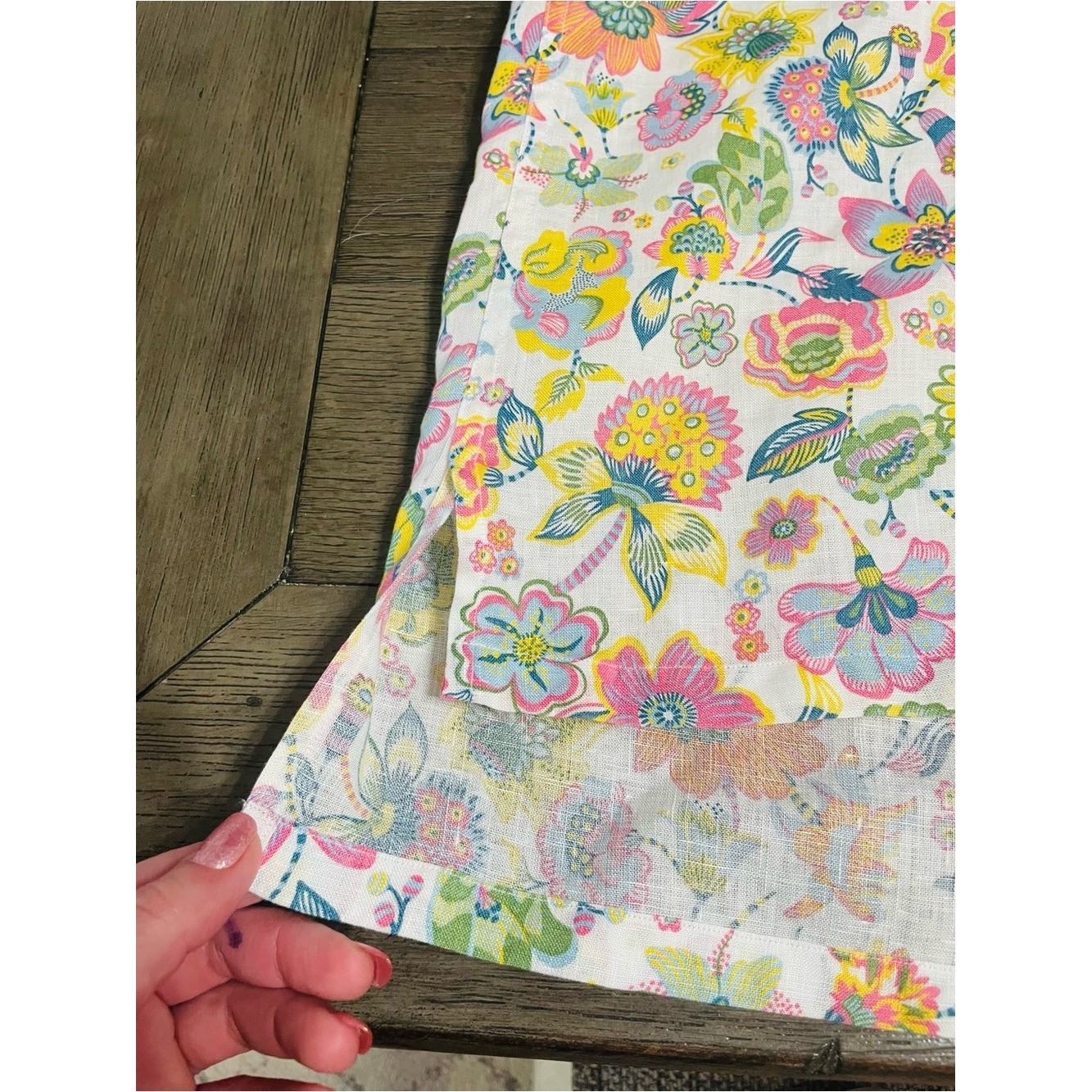 Frank and Eileen Floral Linen Hunter Step Hem Shirtdress Size XXS