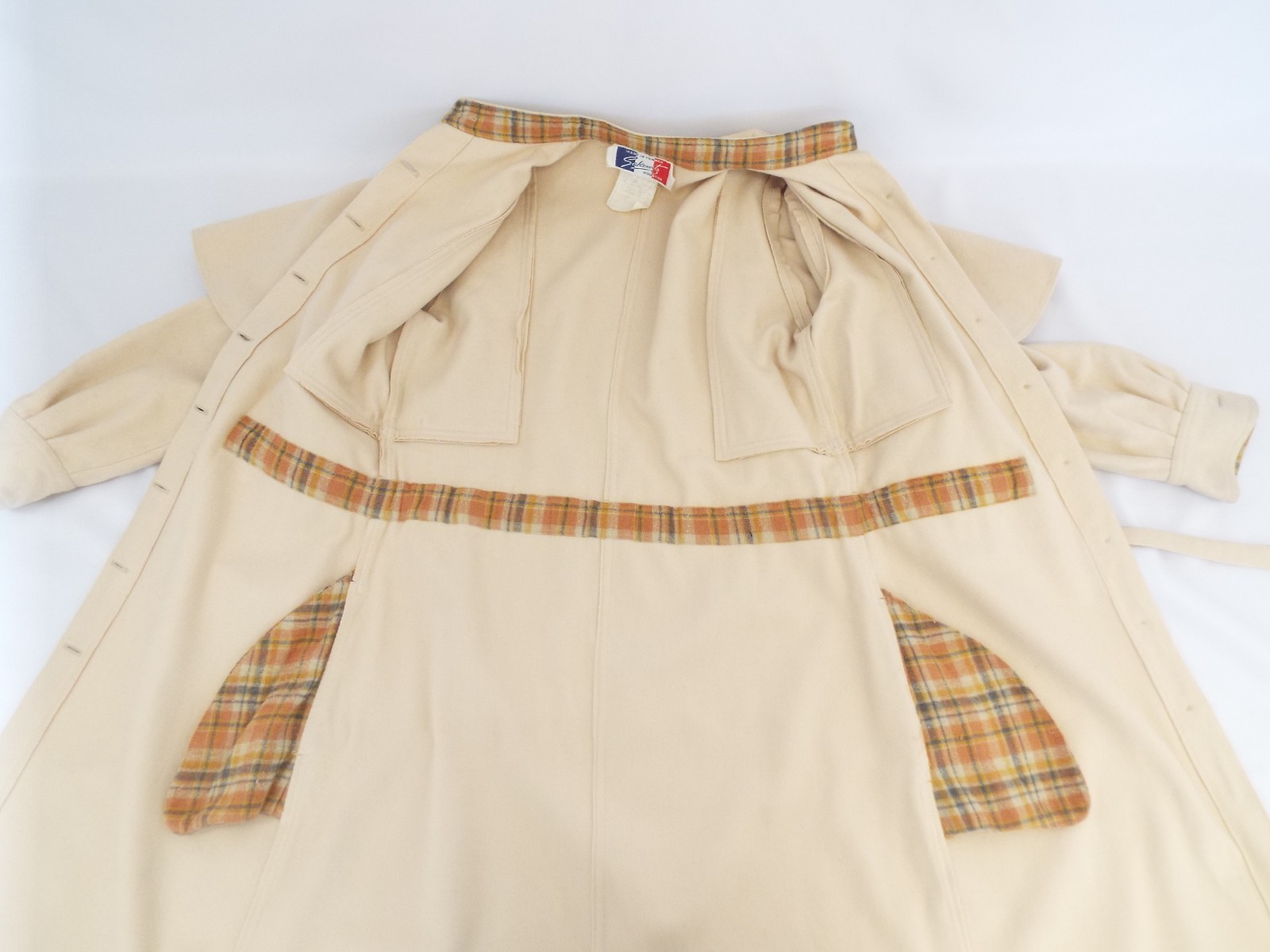 VTG 1970s KENZO JAP Beige Wool Coat Dress Size 8 Cape Pockets Sakowitz Houston