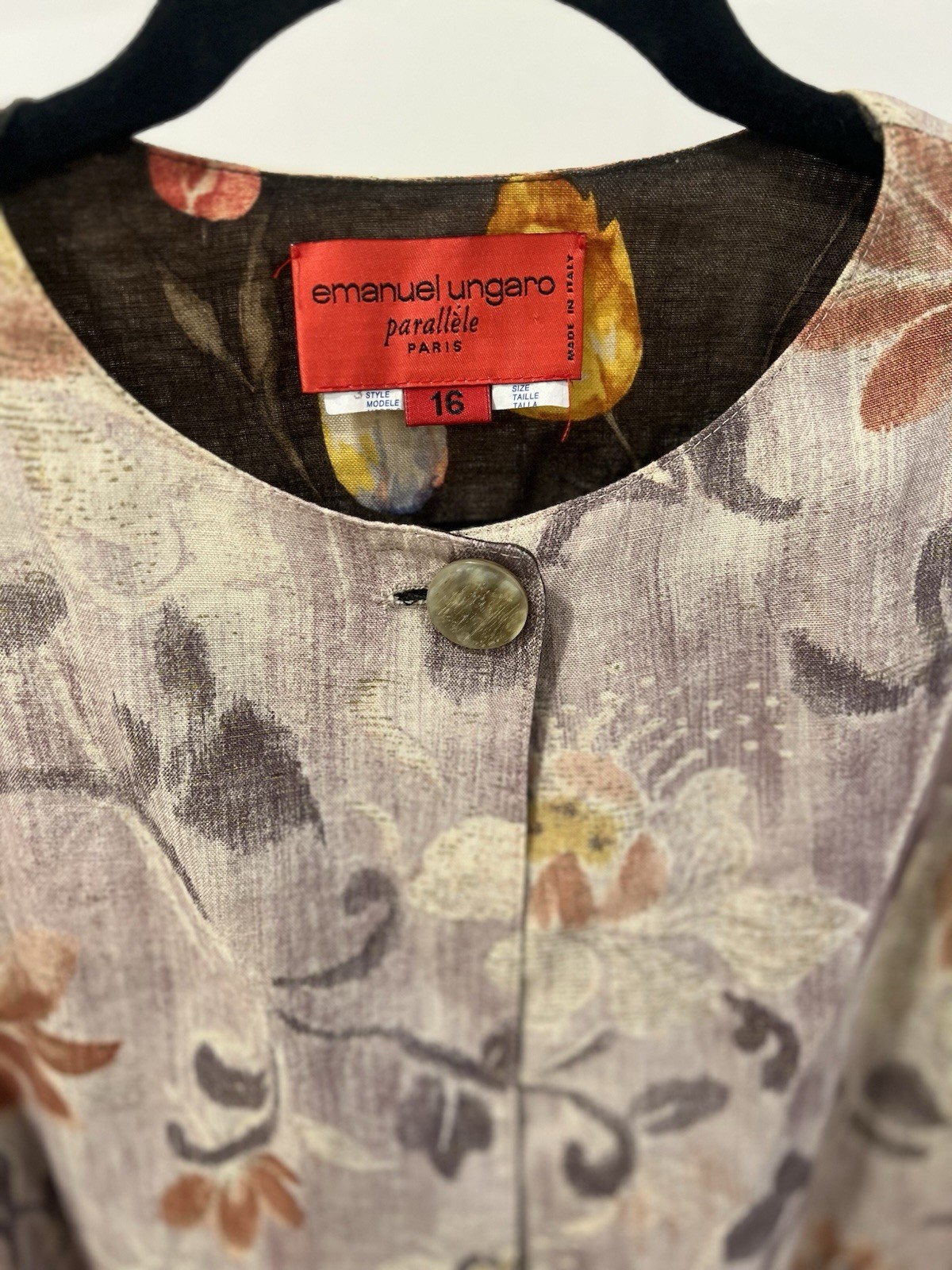 Emanuel Ungaro Parallèle Reversible Linen Jacket Floral Brown Beige Women’s 16