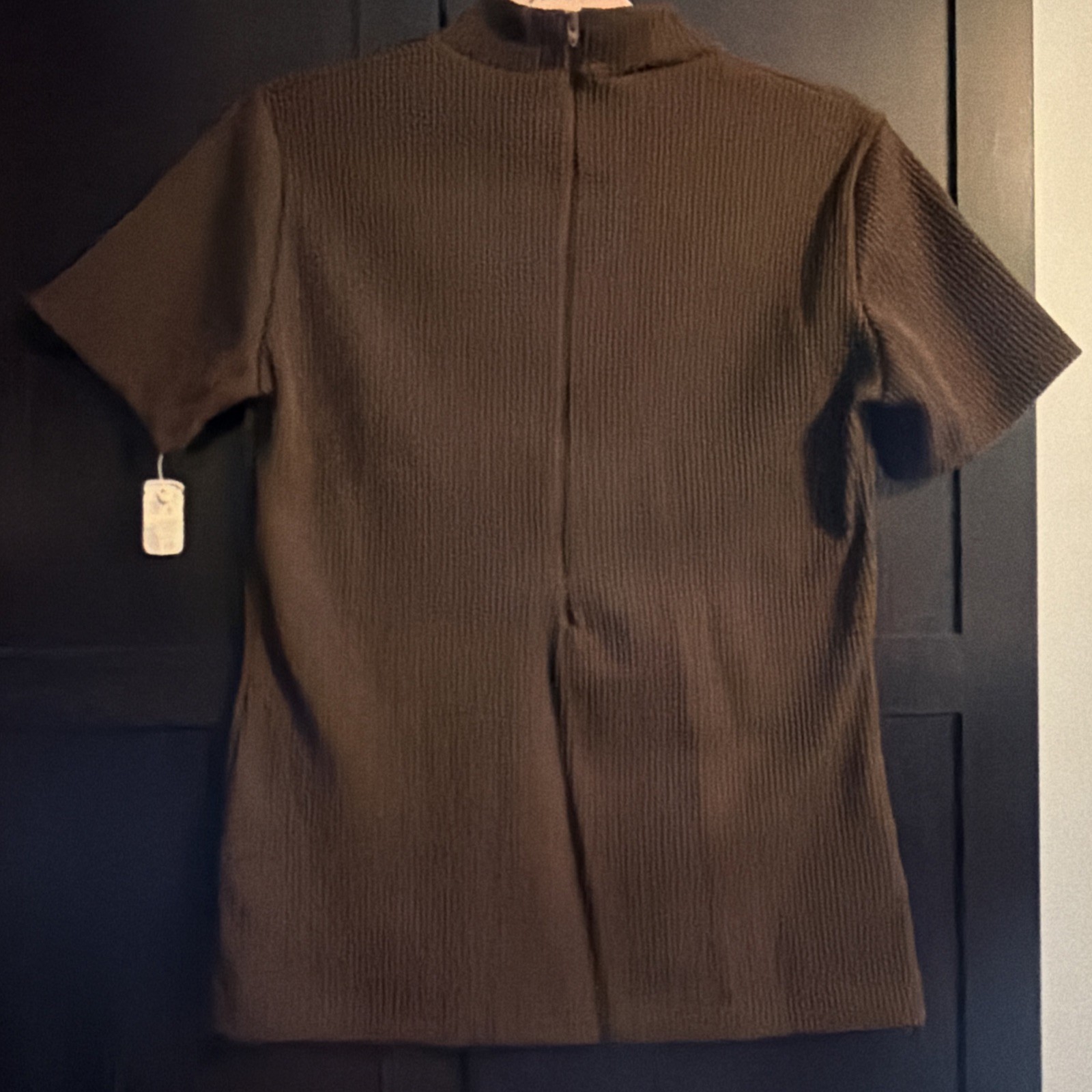 Vintage Brown Ribbed Mock Neck, Zippered Back Top with Original Tags
