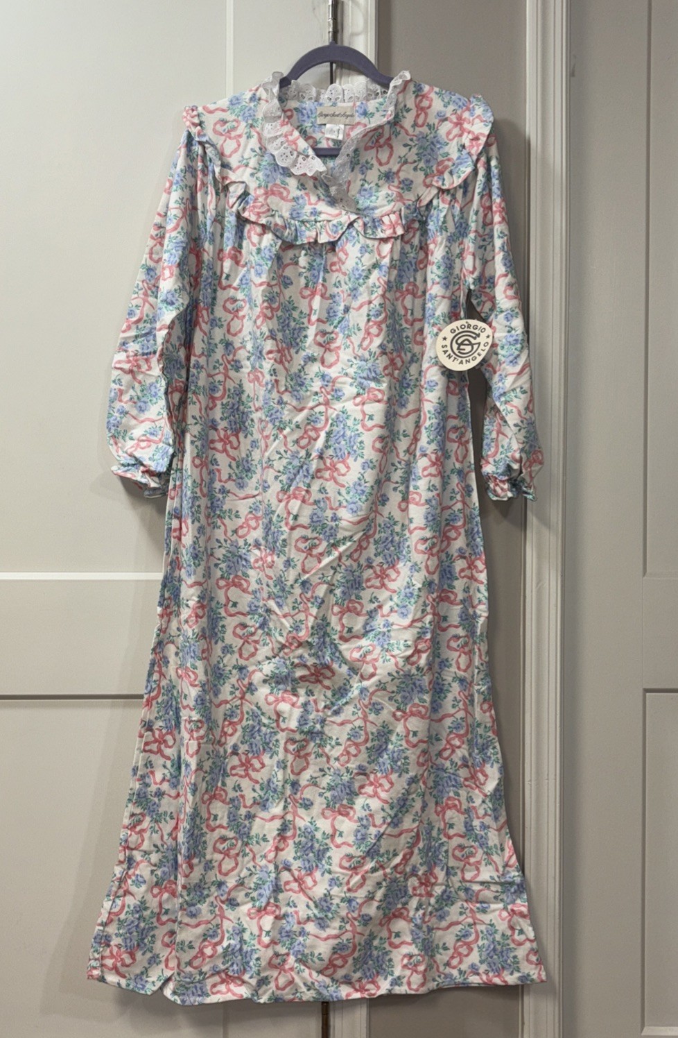 GIORGIO SANT’ANGELO Flannel Nightgown Prairie Vintage Romantic Flowers Bows M