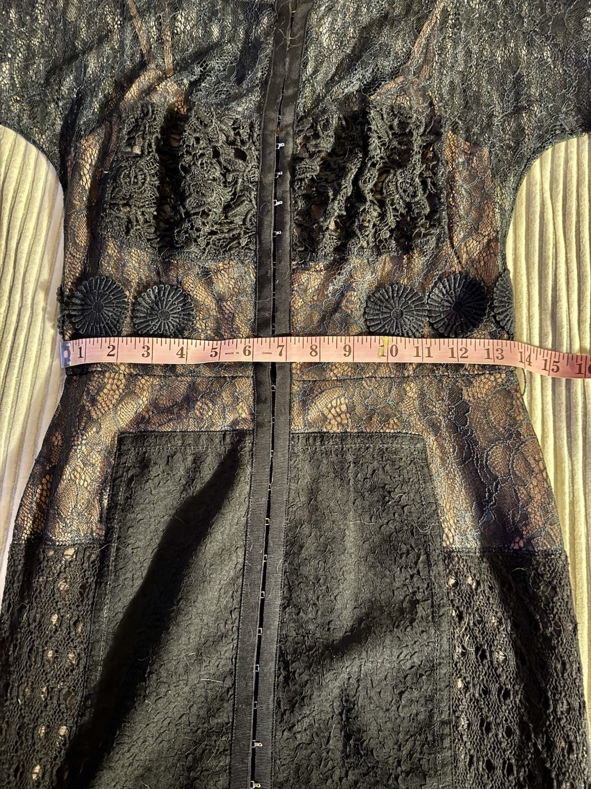 Vtg Byron Lars Navy Blue Stretch Lace Nude Illusion Wiggle Dress Pencil S M