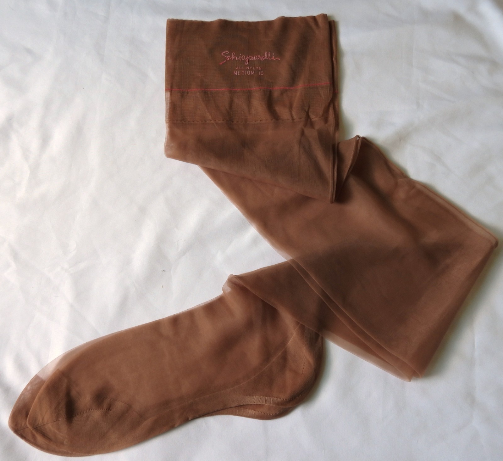 NOS Vtg Schiaparelli FF Cuban Plain SEAMED Silky Nylon STOCKINGS sz 10 30.5&Prime;