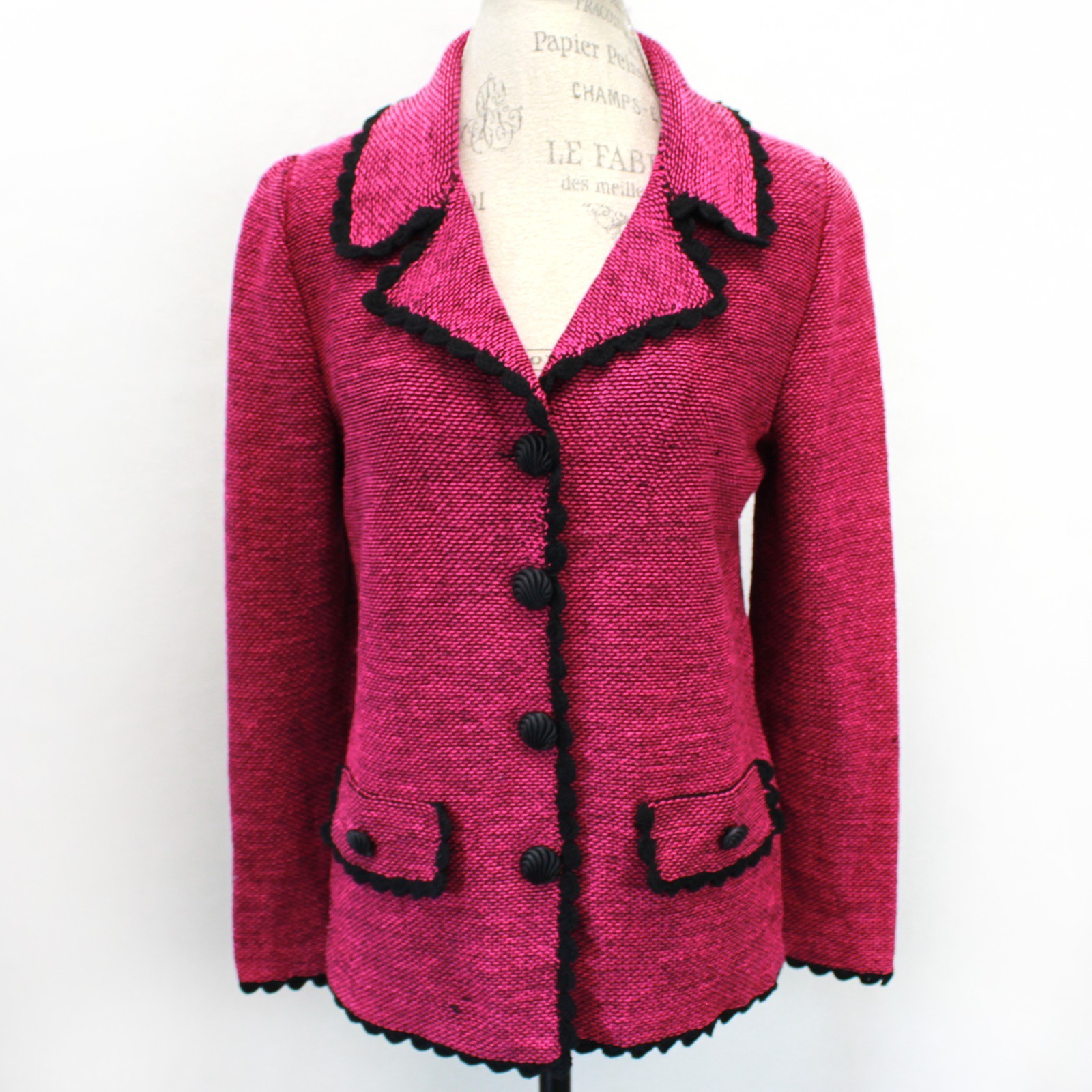 Vintage Pink Blazer Old Money Knit Cardigan Button Preppy Shoulder Pads USA M
