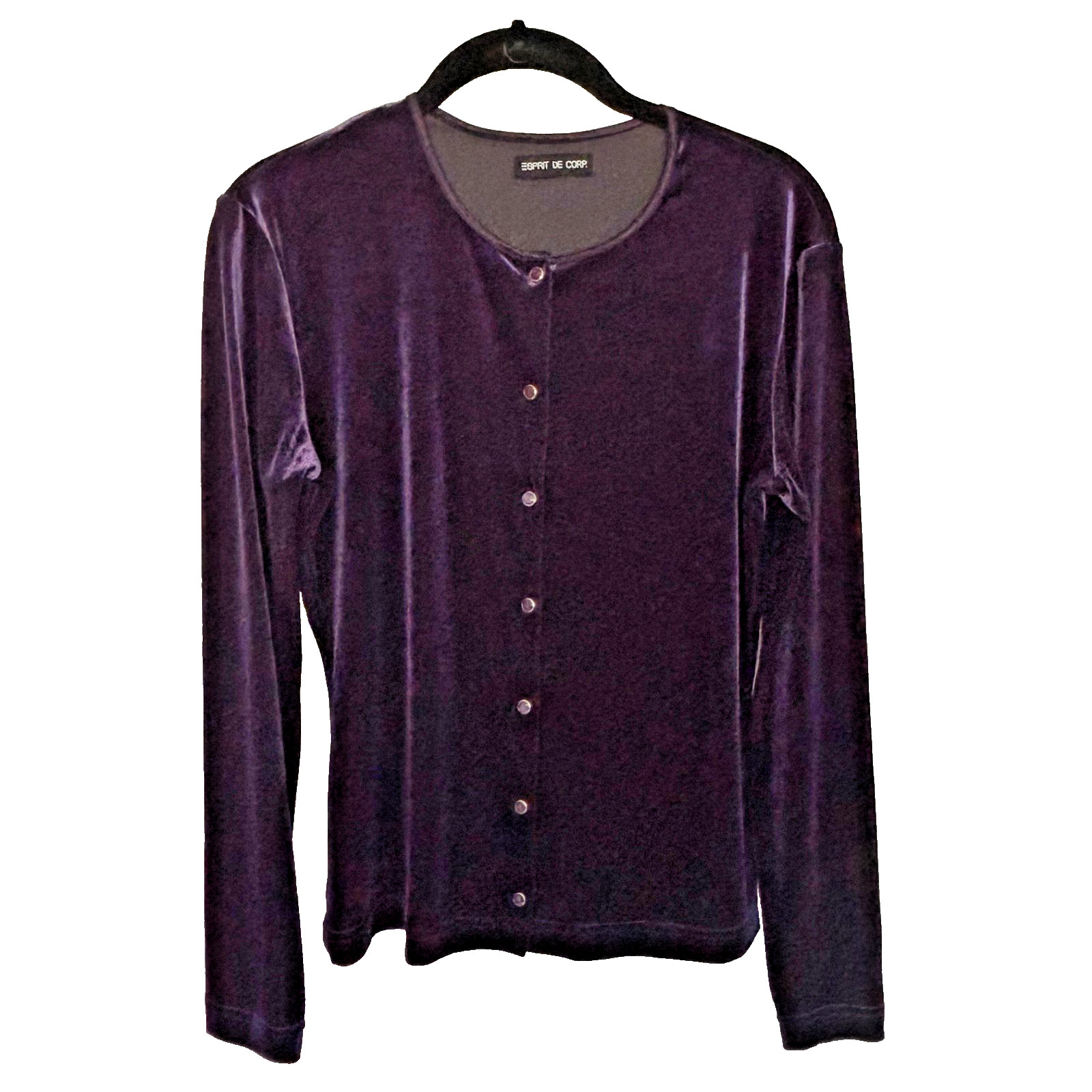 Vtg 90s Esprit De Corp Velvet Cardigan Snap Front Whimsigoth Purple USA made S
