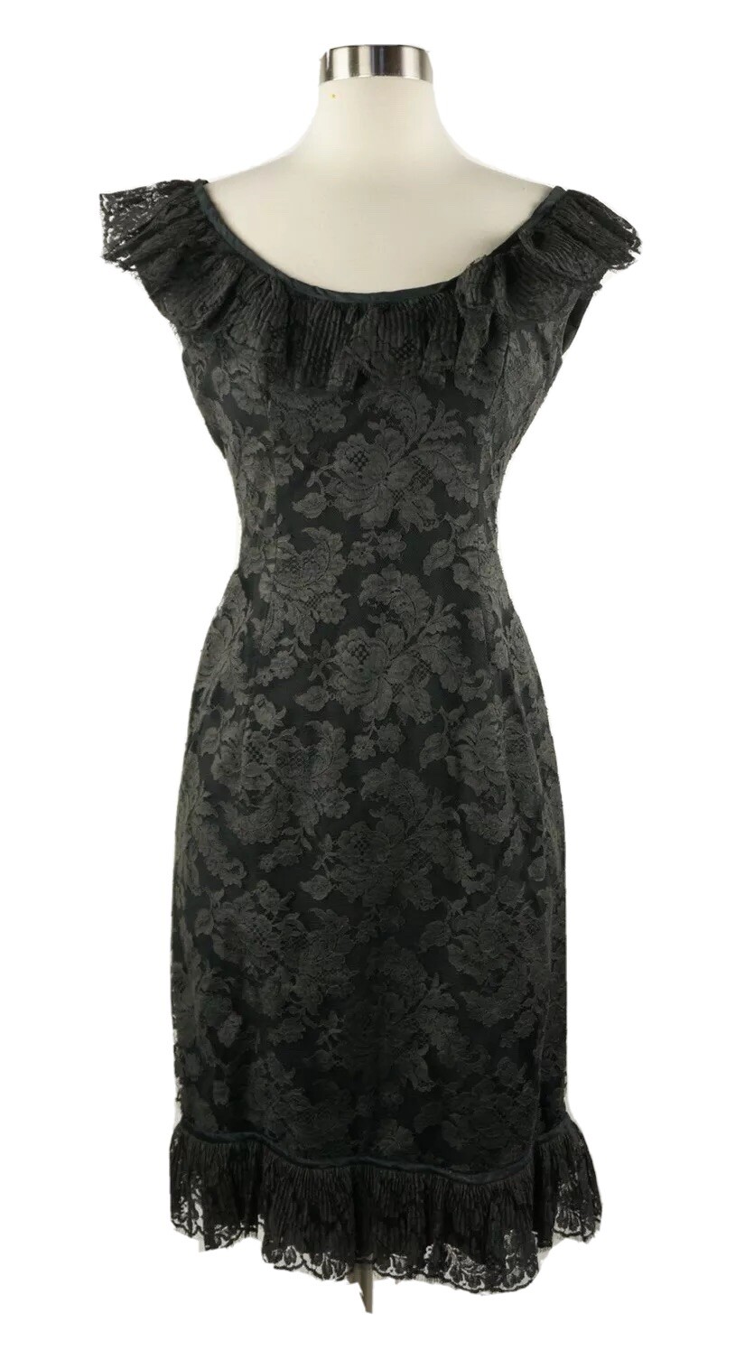 NORMAN&rsquo;S DENVER Vtg Black Ruffle Lace Mermaid Dress XS