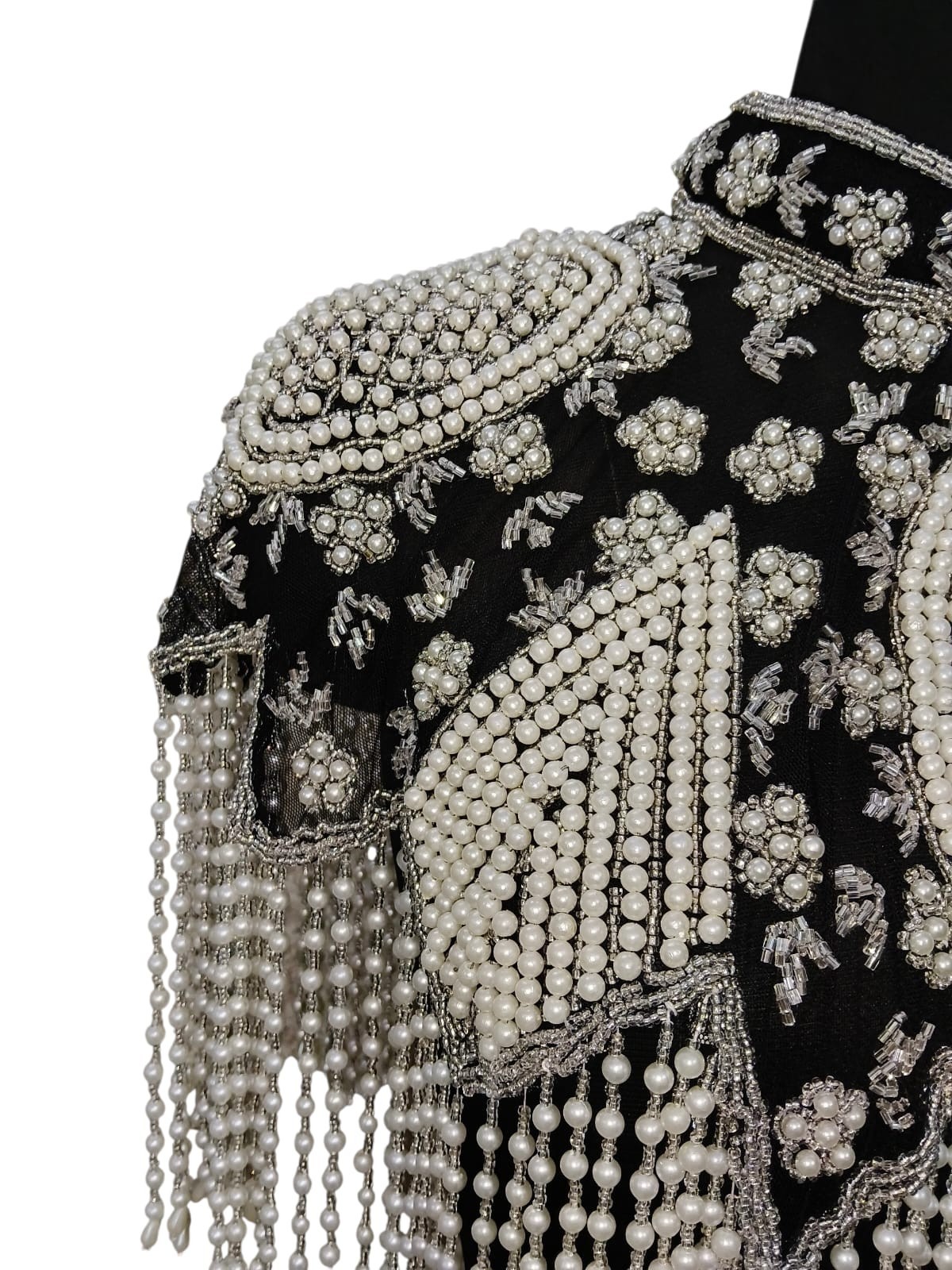 Black Beaded Capelet Bridal VTG Shawl Stole Shrug Fringe Wedding Women