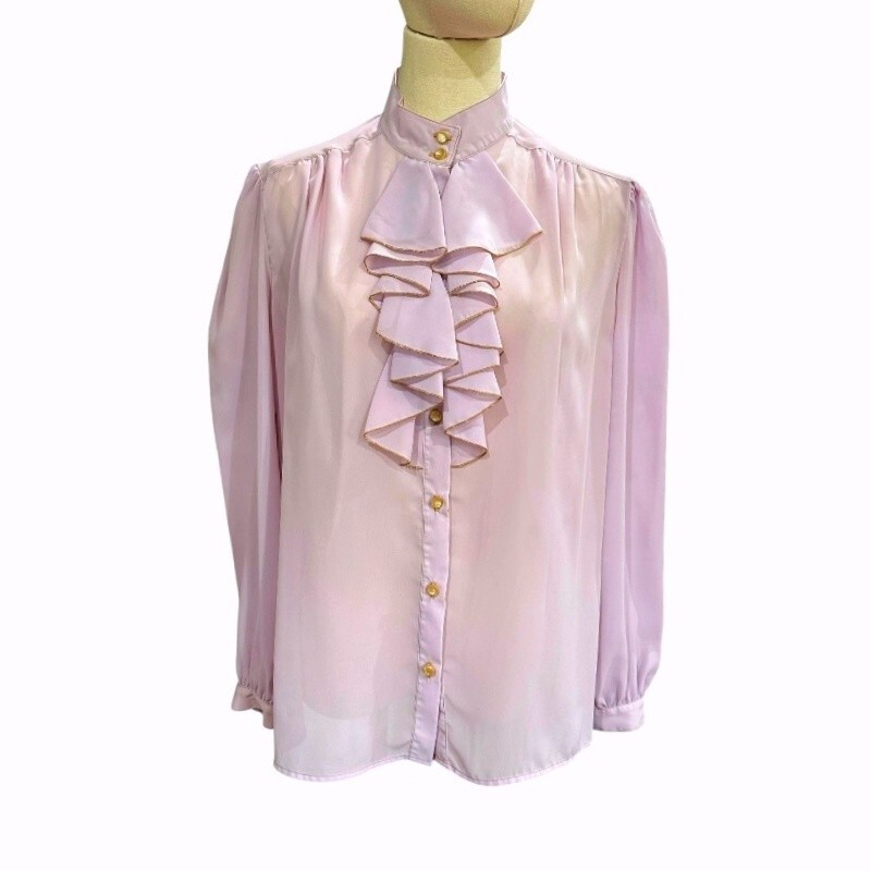 VTG Lloyd Williams Ruffle Front Blouse High Neck Victorian Secretary Cottagecore