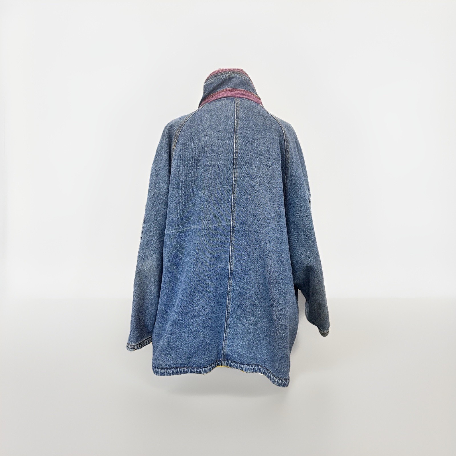 Vintage Reversible Denim Long Jacket With Grey Sweatshirt Interior Size 22 Wide