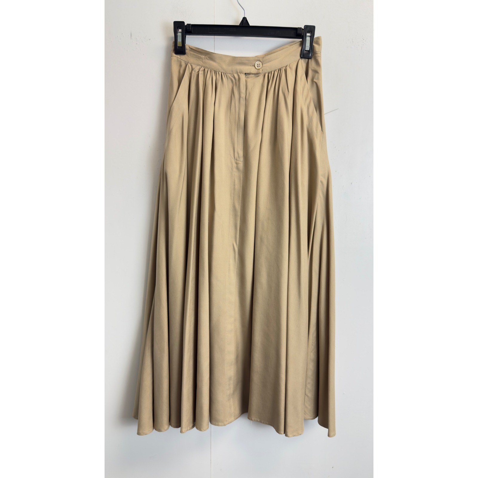 Adrienne Vittadini Vintage 100% Silk 2 Piece Safari Skirt Set Khaki Tan S/6