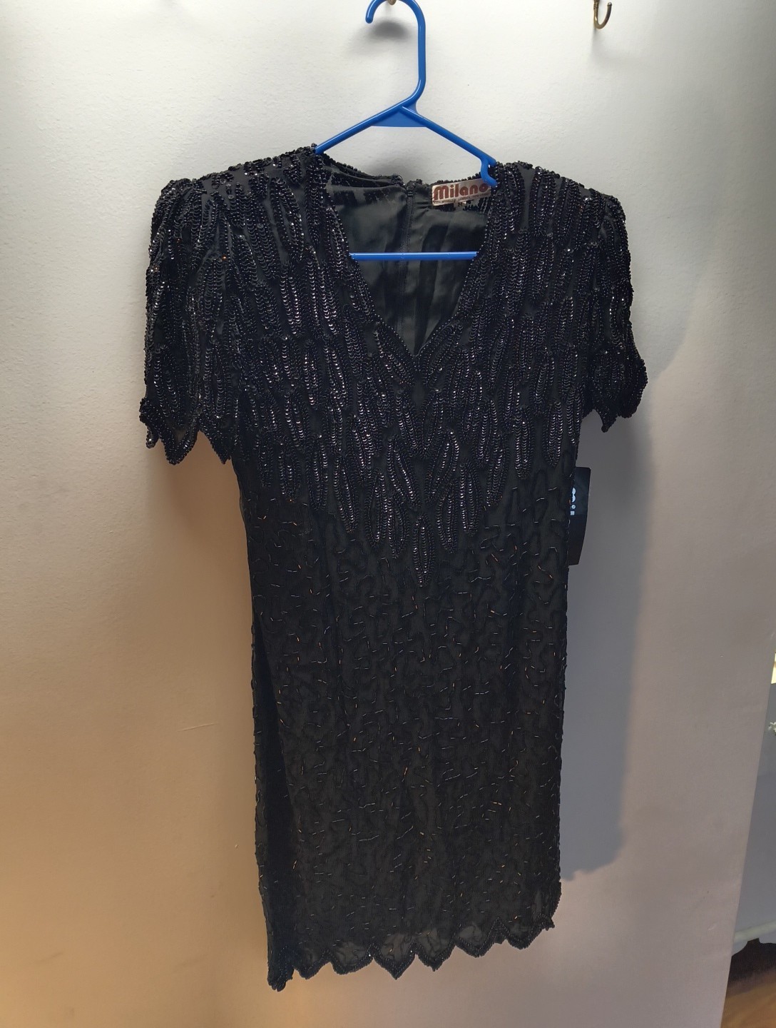 Vintage 1980s Milano Black Sequin Beaded Dress Womens M NWT Party Glam
