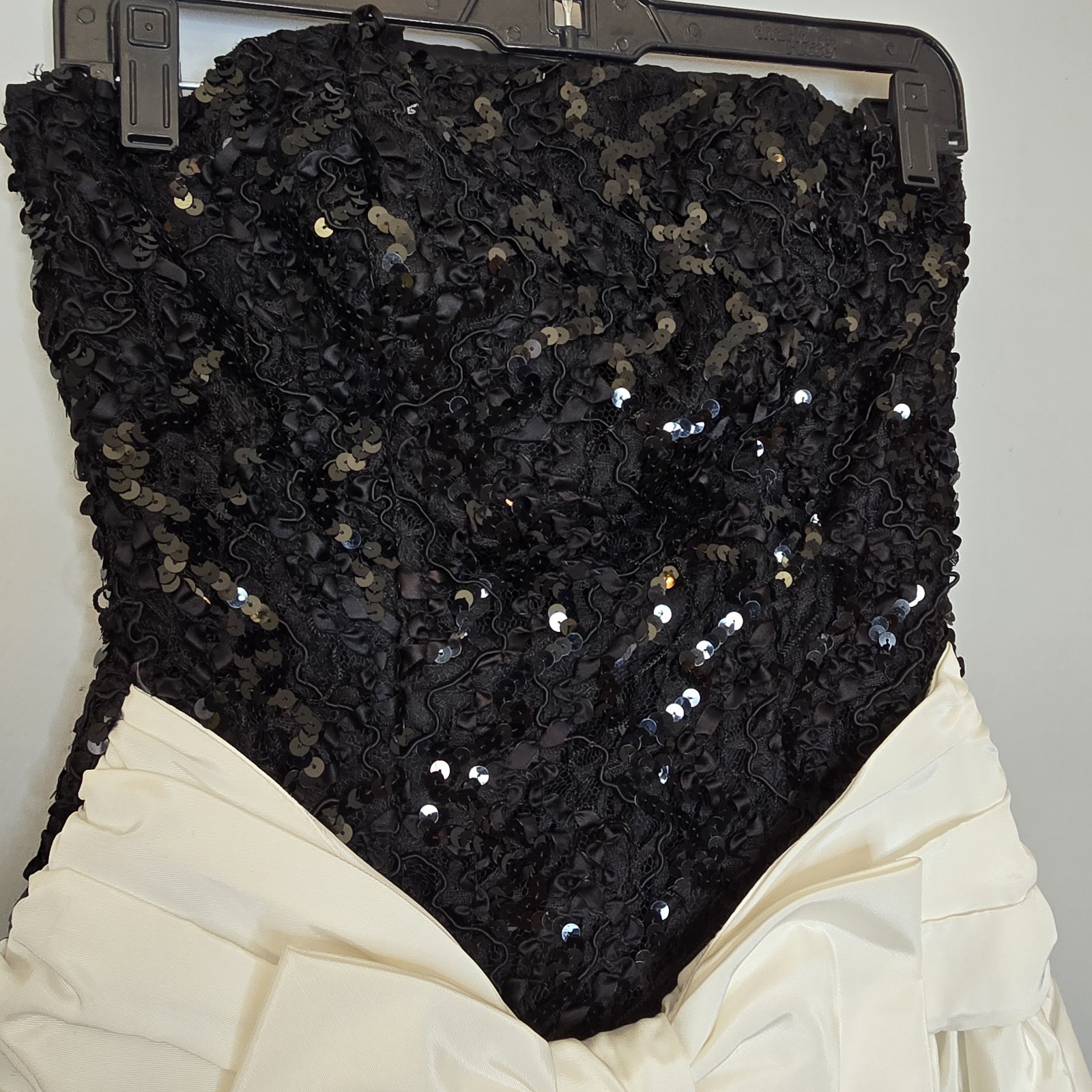 Vtg 80s 90s Strapless Scarlett Sequin Lace Bubble Skirt Prom Dress Big Bow Party
