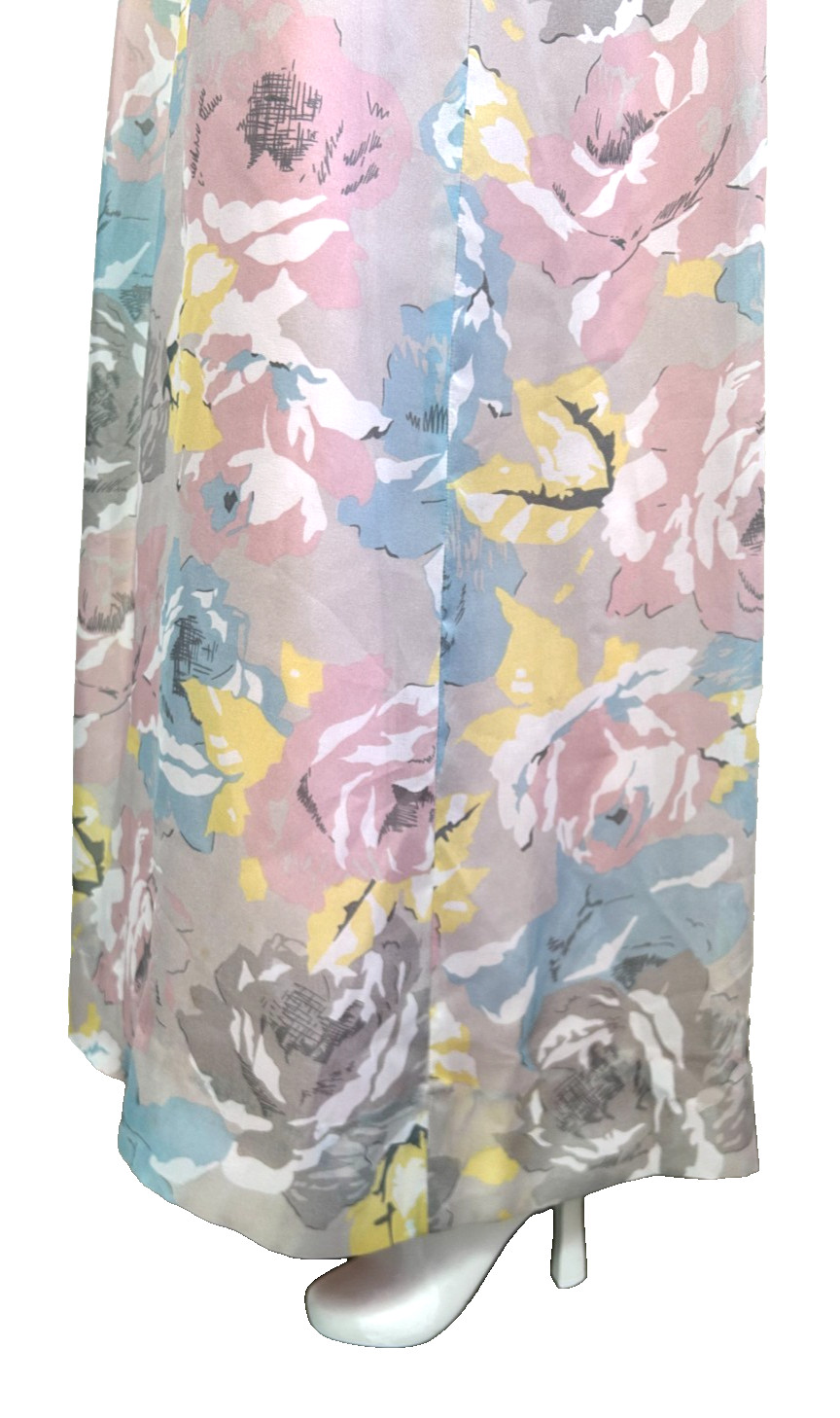70s Floral Chiffon Hostess Dress Size Large Maxi ButtonUp Pleat Ruffle HighNeck