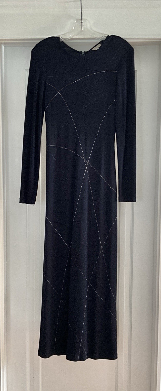 Vintage 2000s Rozae Nichols Midnight Blue Jersey Dress with Embroidered Lines