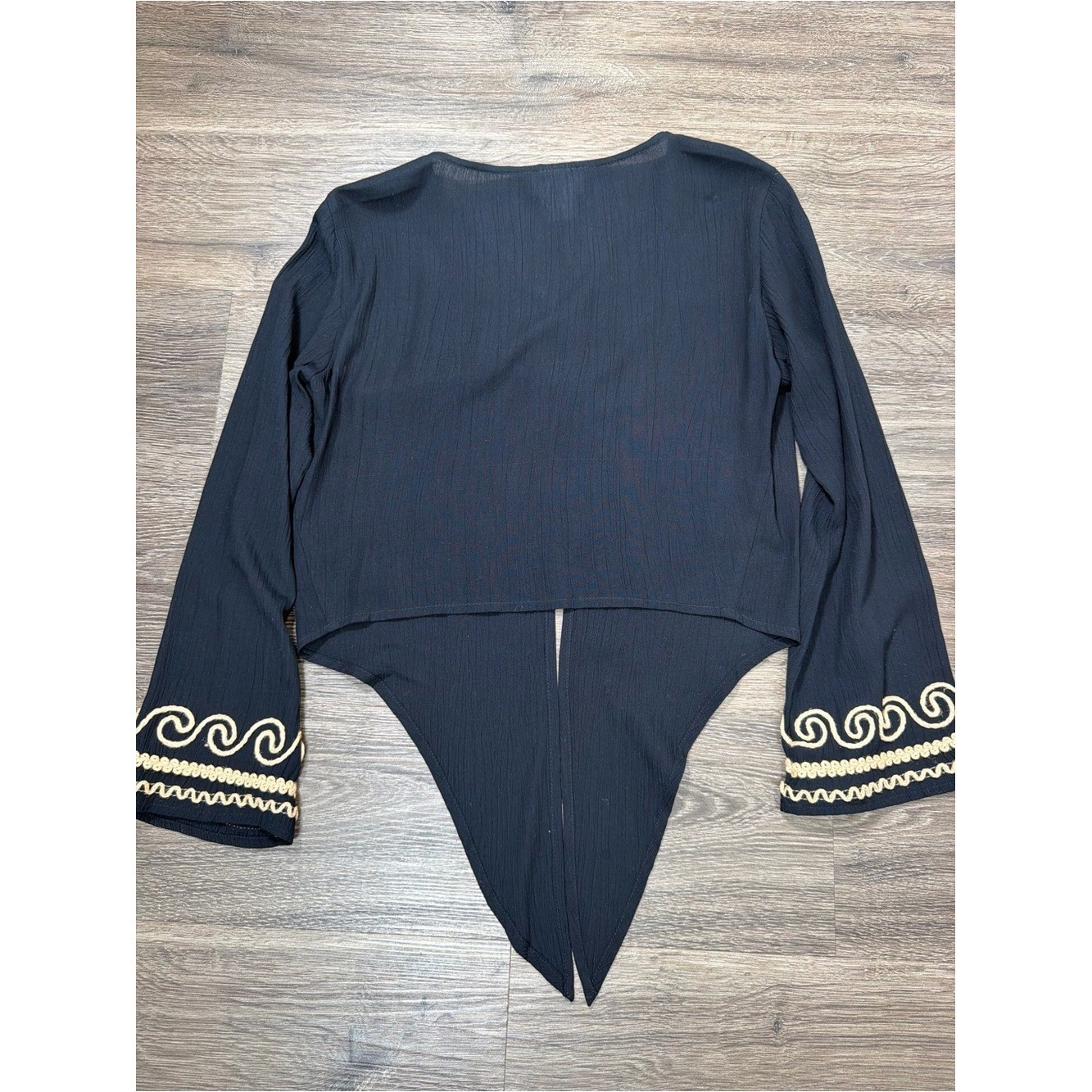 Vintage Carole Little Petites Black Rayon Boho Embroidered 2 Pc Set Size 2