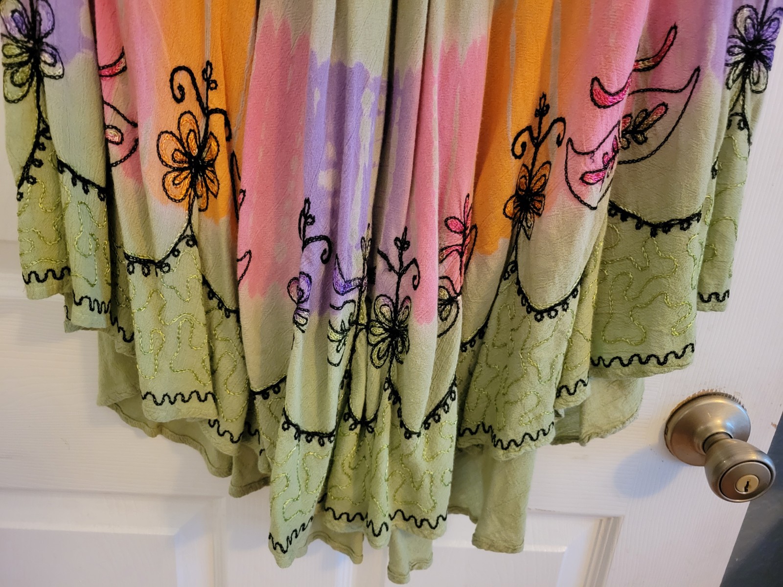 Multicolor Tie-Dye Embroidered Sundress – Green, Pink, Purple, Orange Free Size