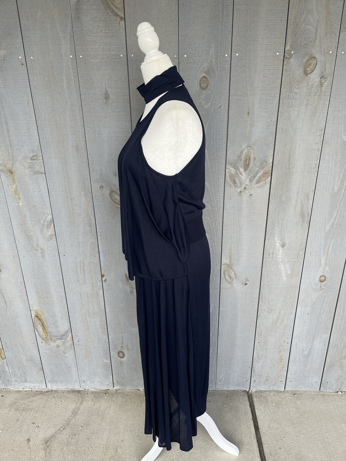 Vintage 80s Marina Spadafora 2 Pc Set Skirt Sleeveless Blouse Choker Neck Blue M