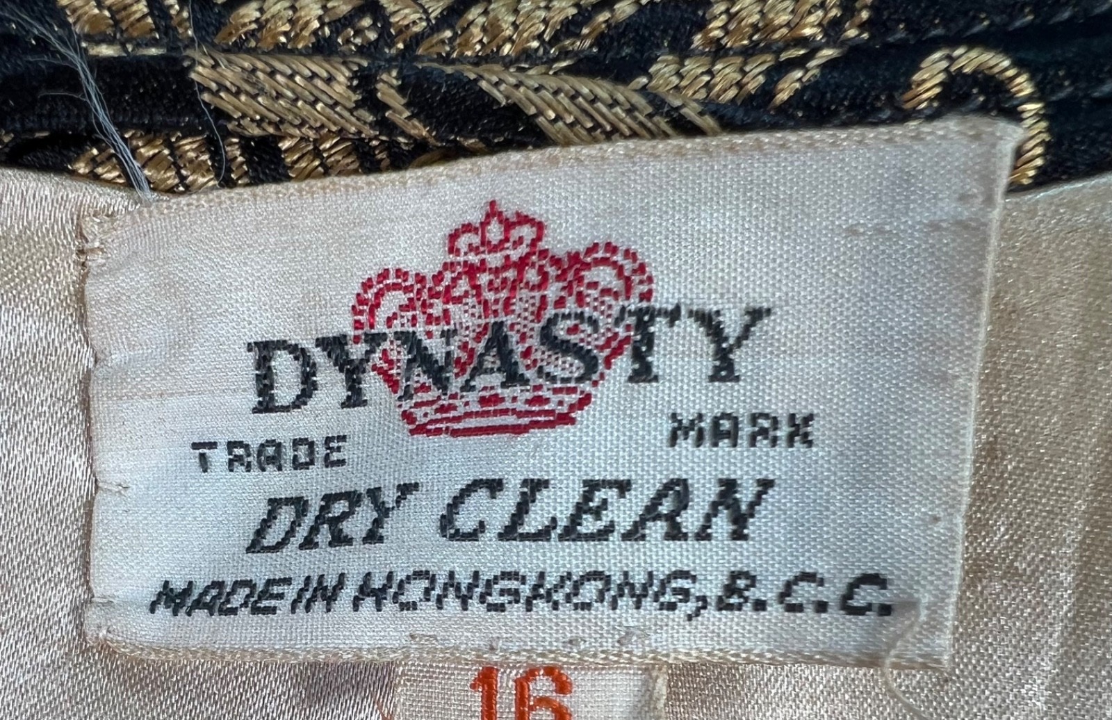 Dynasty Hong Kong Silk Jacket 16 20×28 Black Gold Mandarin Frog Closure Vtg 60s*