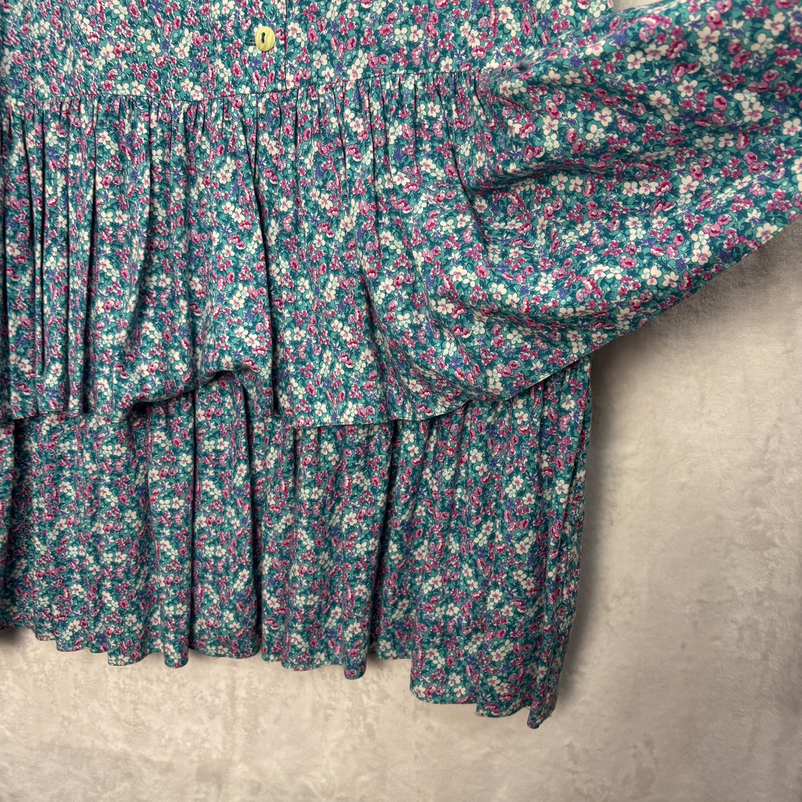 VTG Jane Schaffhausen Belle France Floral Cottage Dress 10 Ruffle Tier Blue 80s