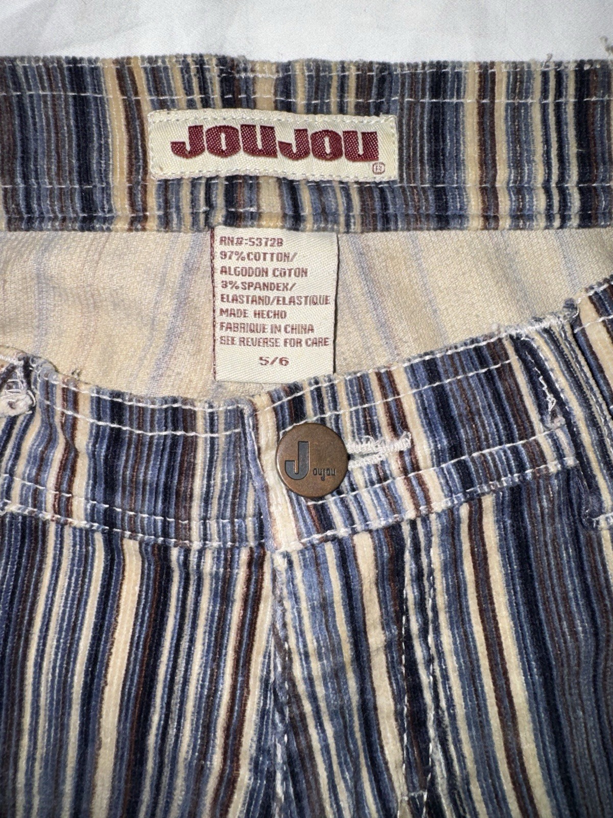 Jou Jou Women’s Vintage Flare Corduroy Low Rise Multi-Color Striped Pants Sz 5/6