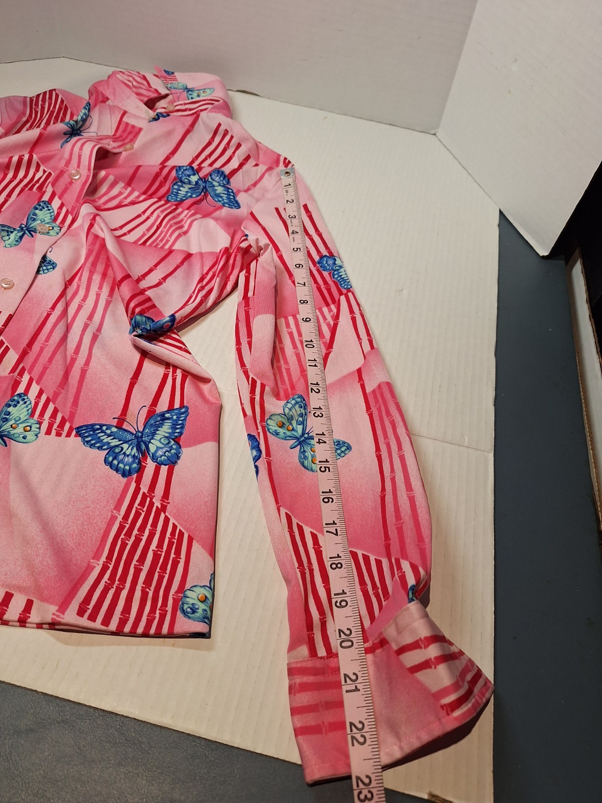 Vintage 1970s Shirt Disco MOD Button Up Womens Hippie Butterfly Graphic Unisex S