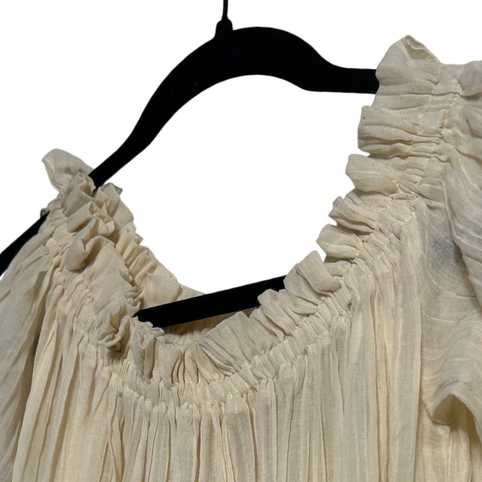 VTG Split Shoulder Sheer Ruffled Night Gown Cream Women&rsquo;s 16&Prime; Wide 48&Prime; Long