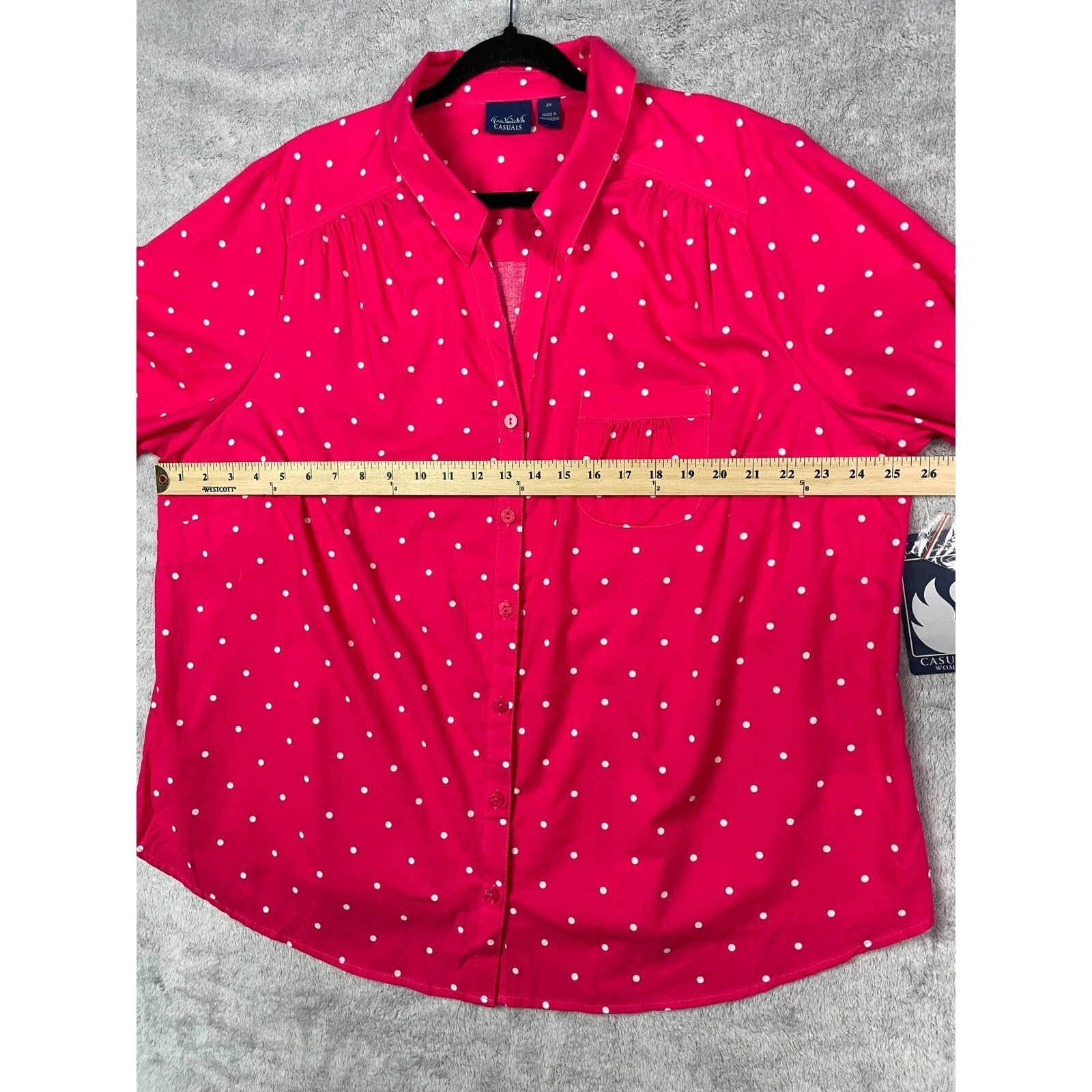 NWT Gloria Vanderbilt 2X Blouse Cherry Pink Polka Dot Button Up Shirt Selma