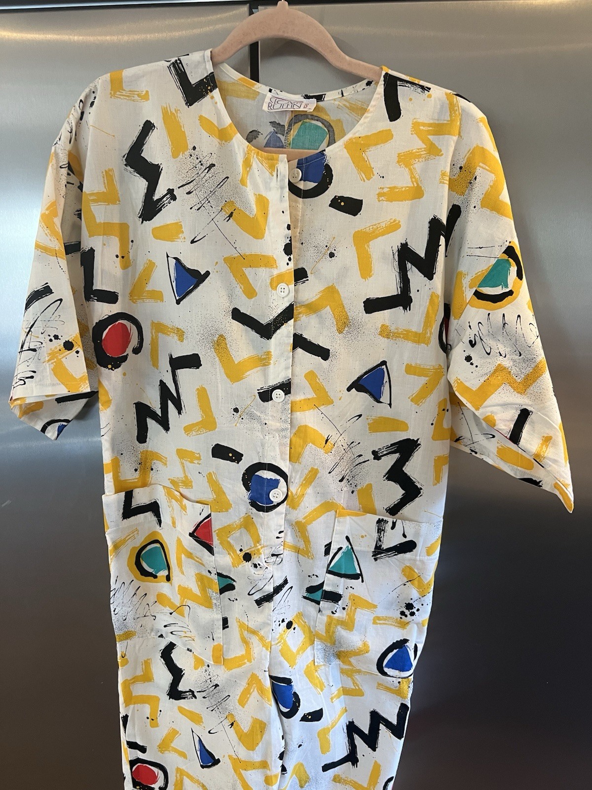 VTG 1980s Clovis Ruffin Boutique Paint Splatter Abstract Jumpsuit P/S New Wave