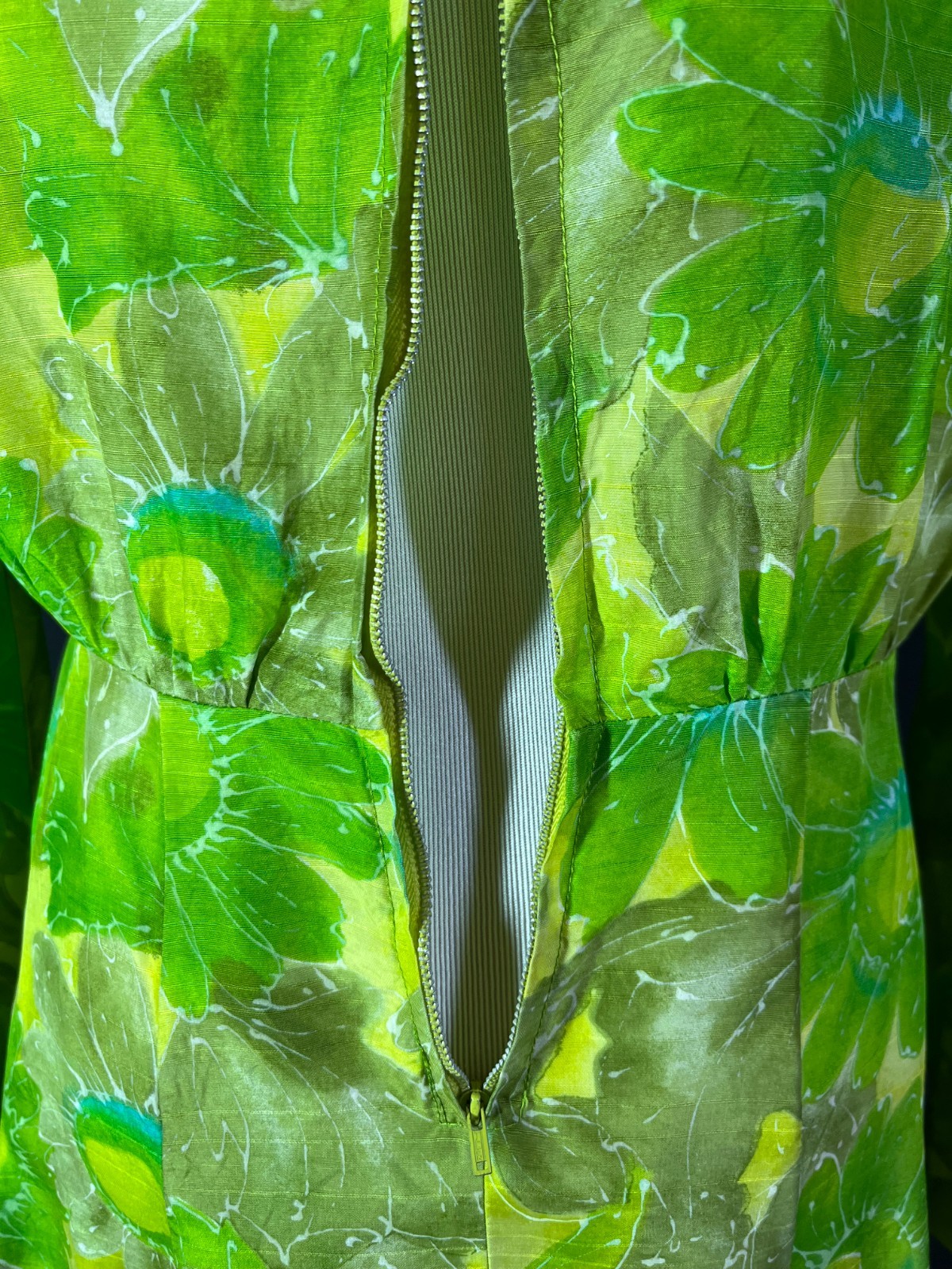 Vintage 60s or 70s Homemade Floral Dress Lime Green Floral