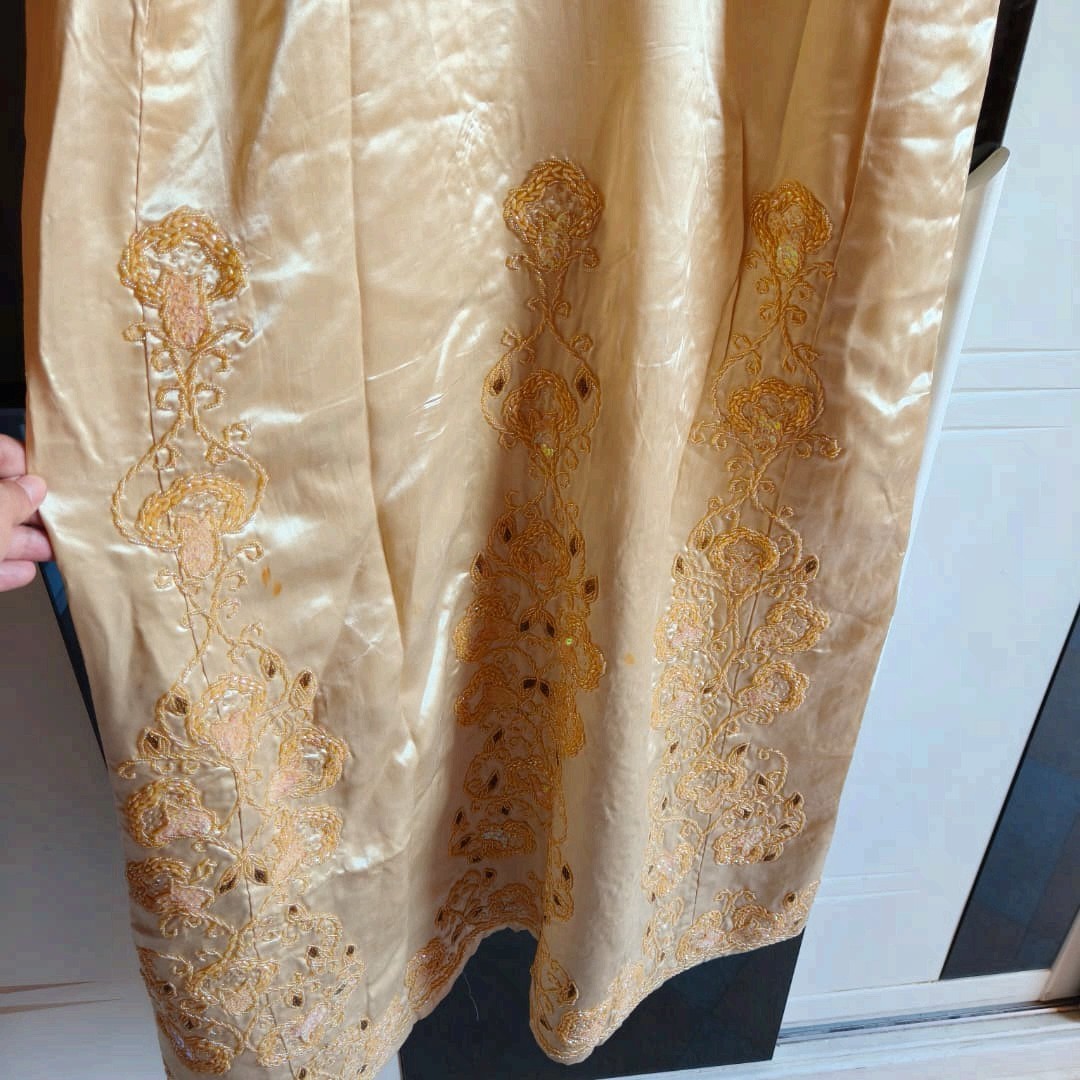 Vintage Algerian Constantine Chemsa Gandoura Gold Embroidered Dress Used
