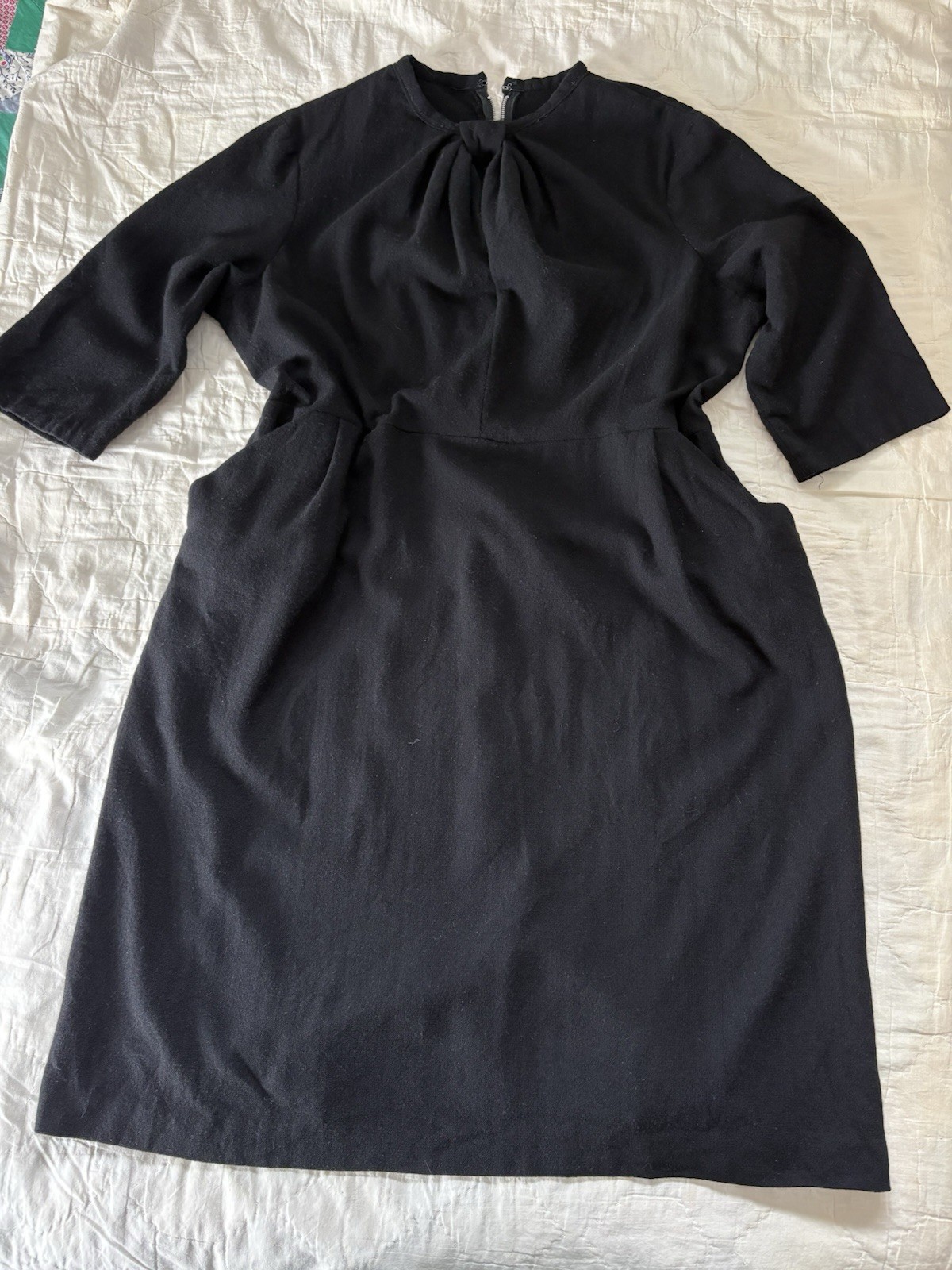 1940s Handmade (?) Vintage Black Formal Cocktail Plus Size Wool Dress Size 18/20