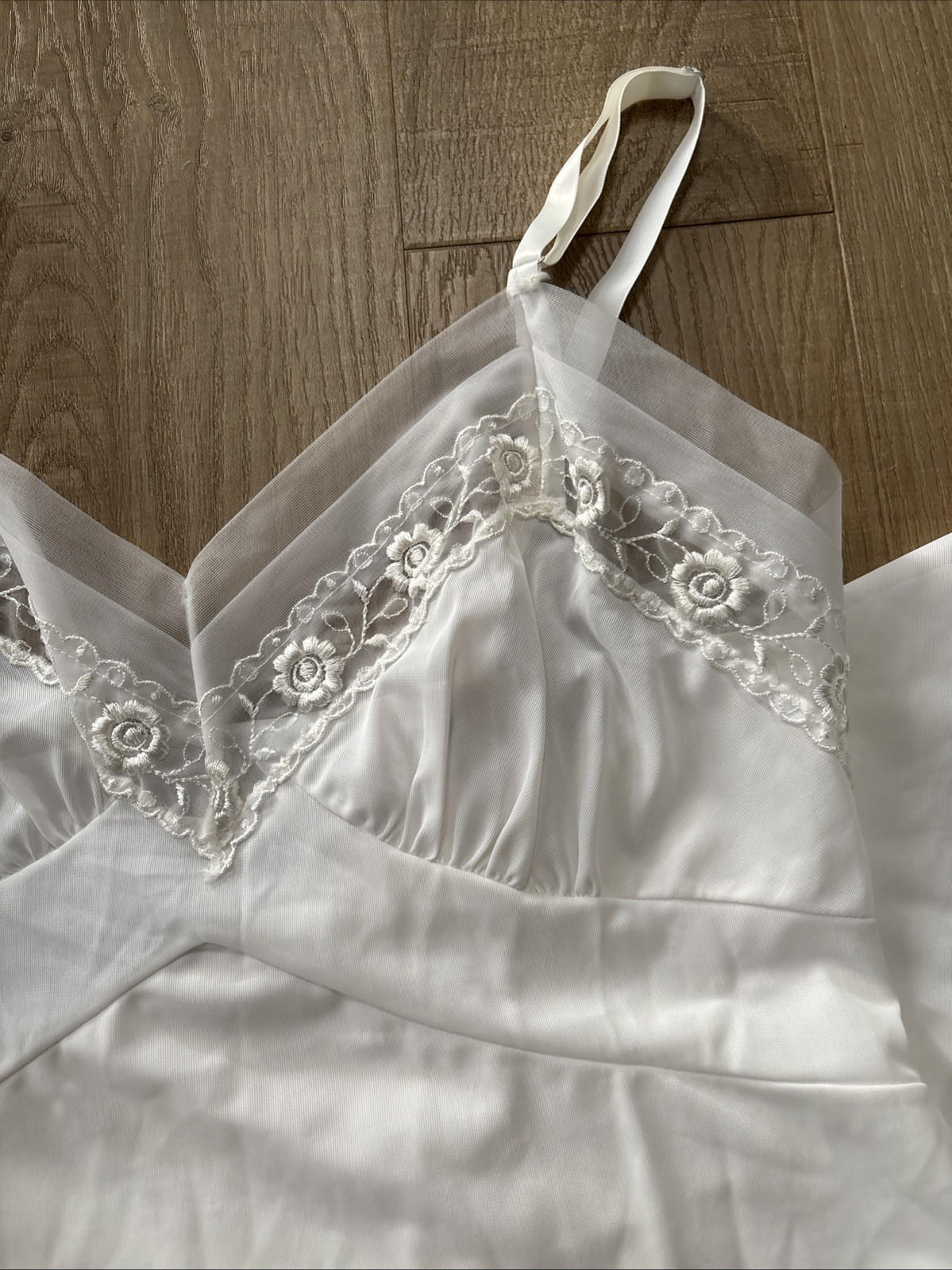 SEARS Tailored White Slip With Shadow Panel, Size 36 Lace Trim Adjustable Straps