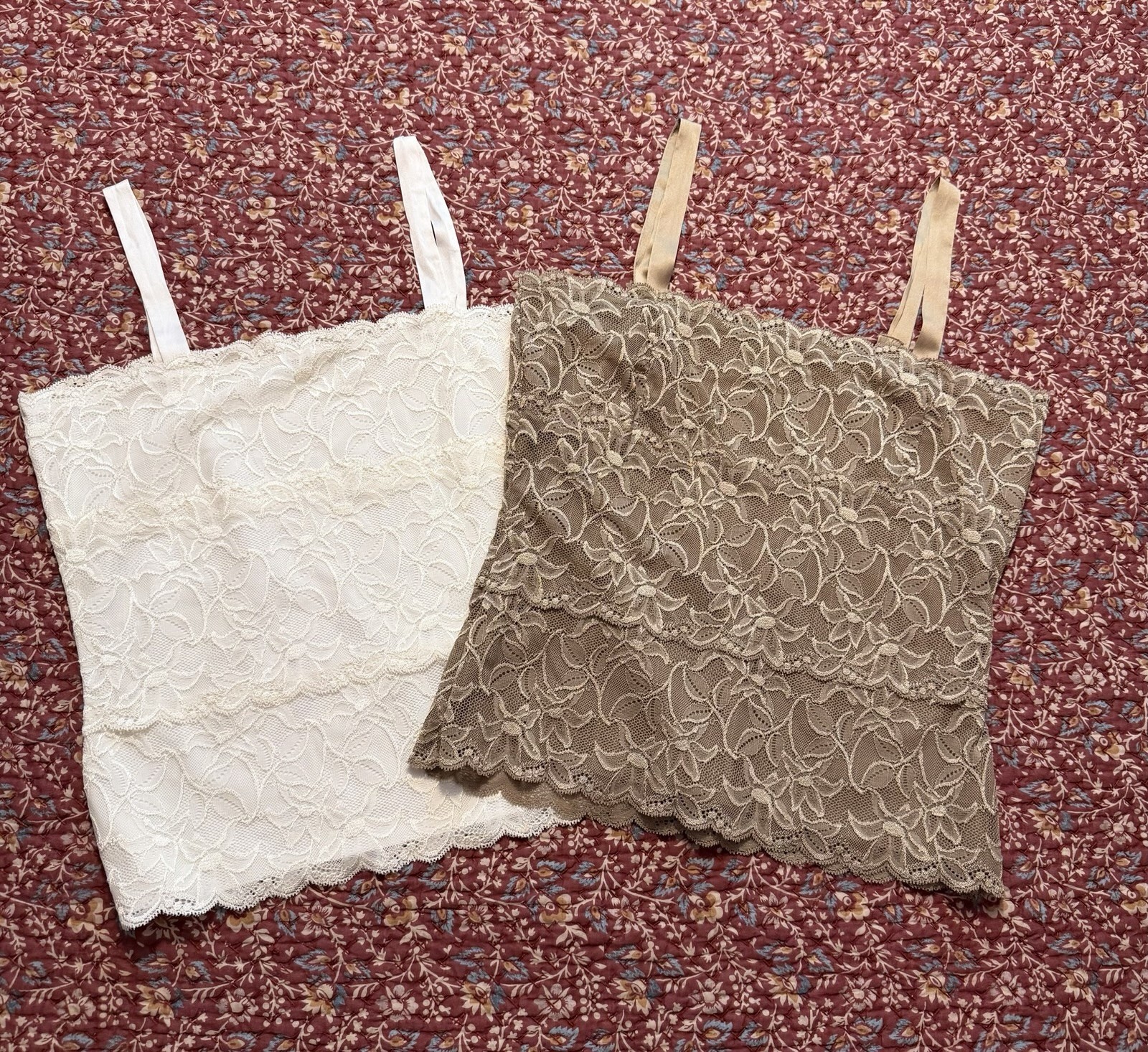 2 lace camisoles, one cream color, one taupe, both size small. $20 for both.
