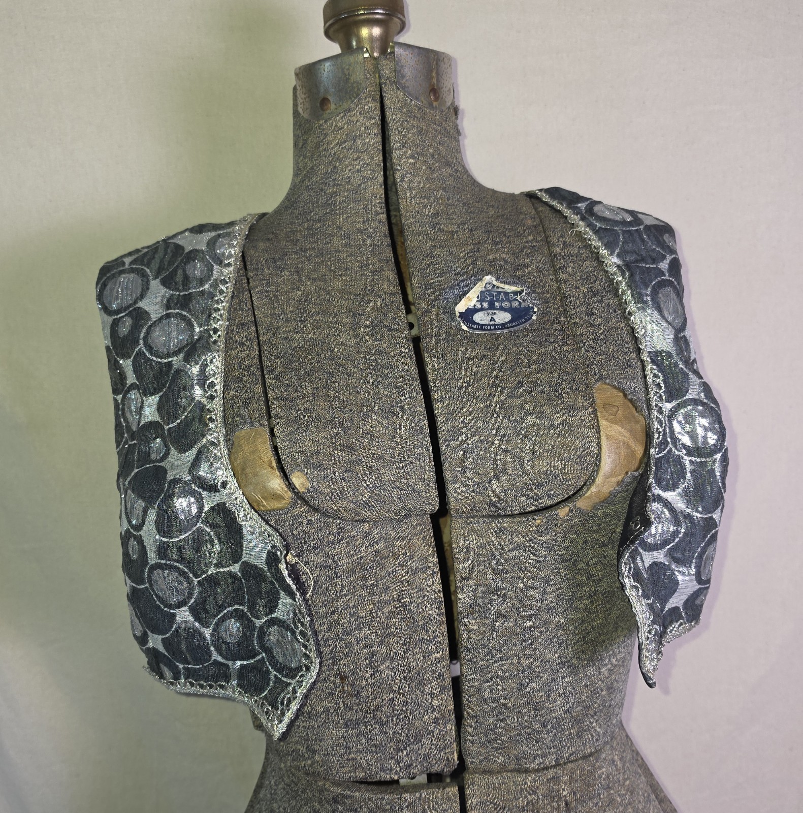 Vintage 60s 70s Silver Metallic Polka Dot Bolero Top Vest Glitter Disco Small