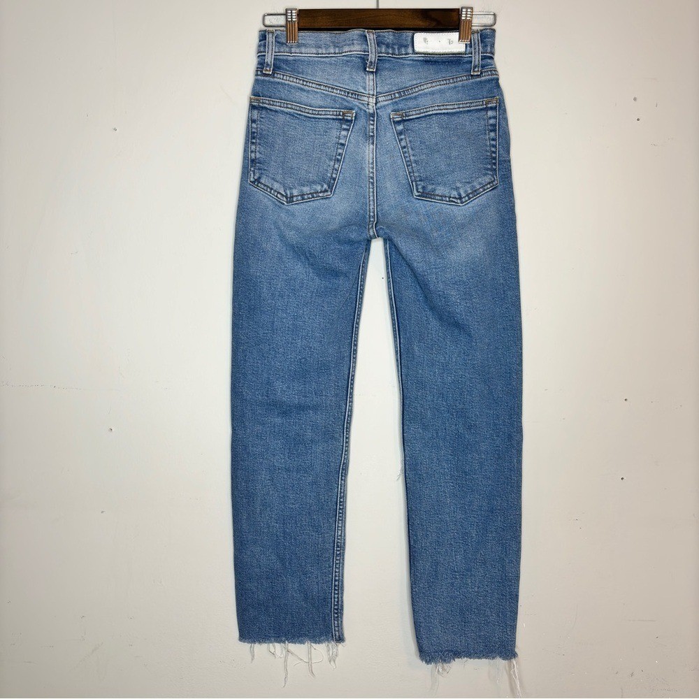 RE/DONE 70s Stove Pipe High Rise Ankle Jeans in Dusk Destroy Size 25
