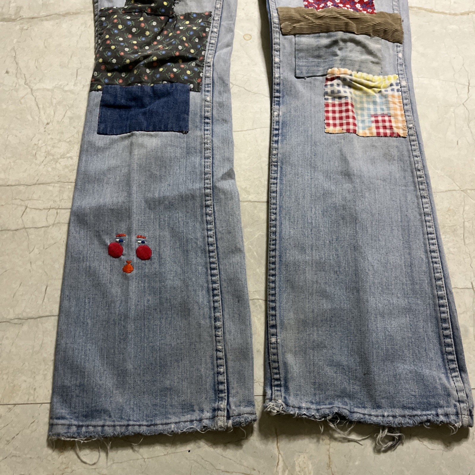 Vtg 60s 70s Wrangler Jeans Patchwork Hippie bell bottom 28/31.5