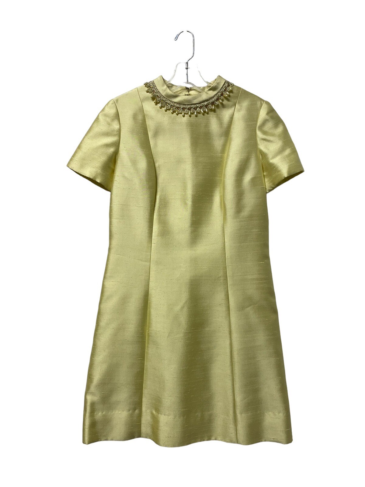 VTG 60’s Handmade Yellow A Line Cap Sleeve Jewel Collar Mini Dress Medium