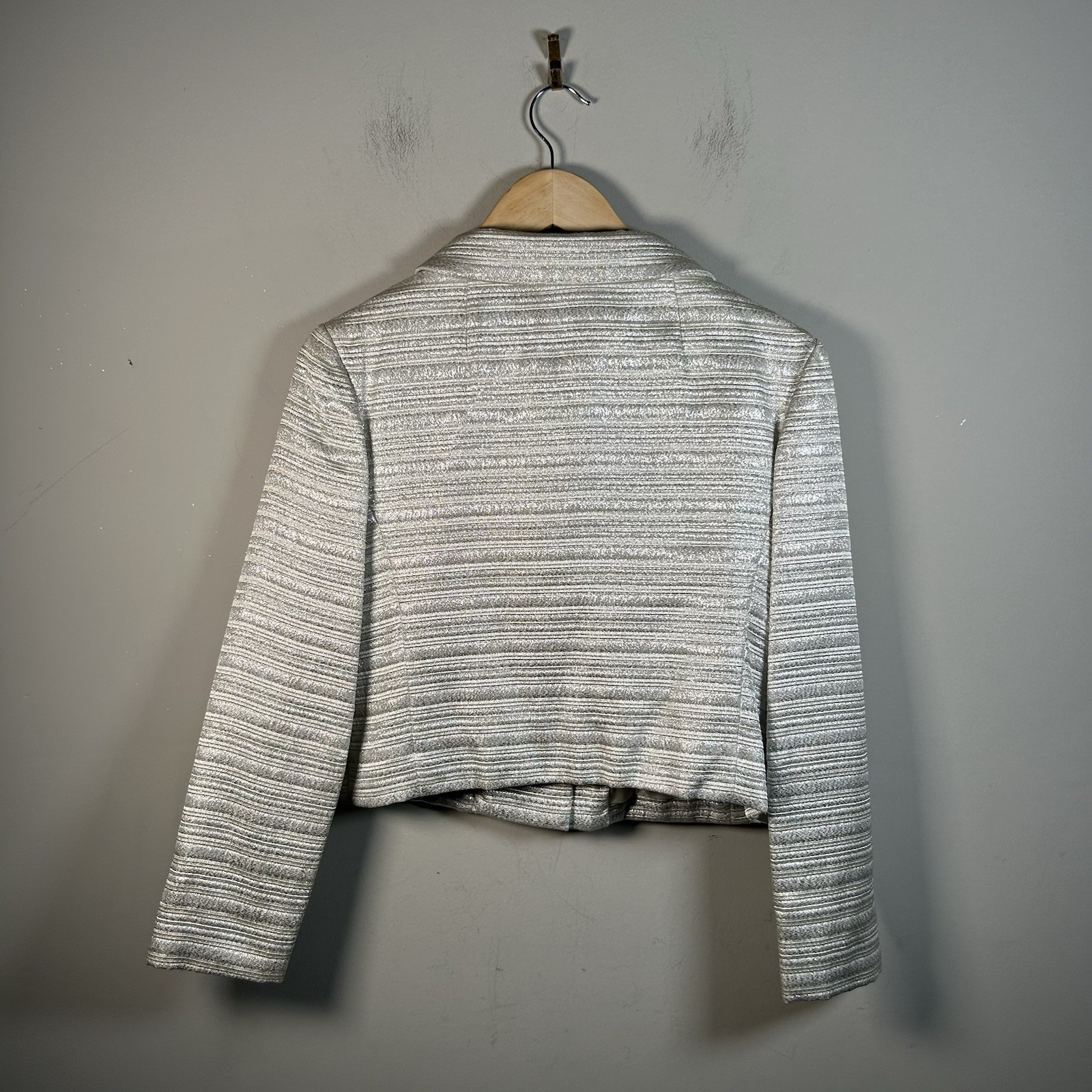 1960s Silver Metallic Stripe Rhinestone Button Dress Jacket Set Deadstock Sz M