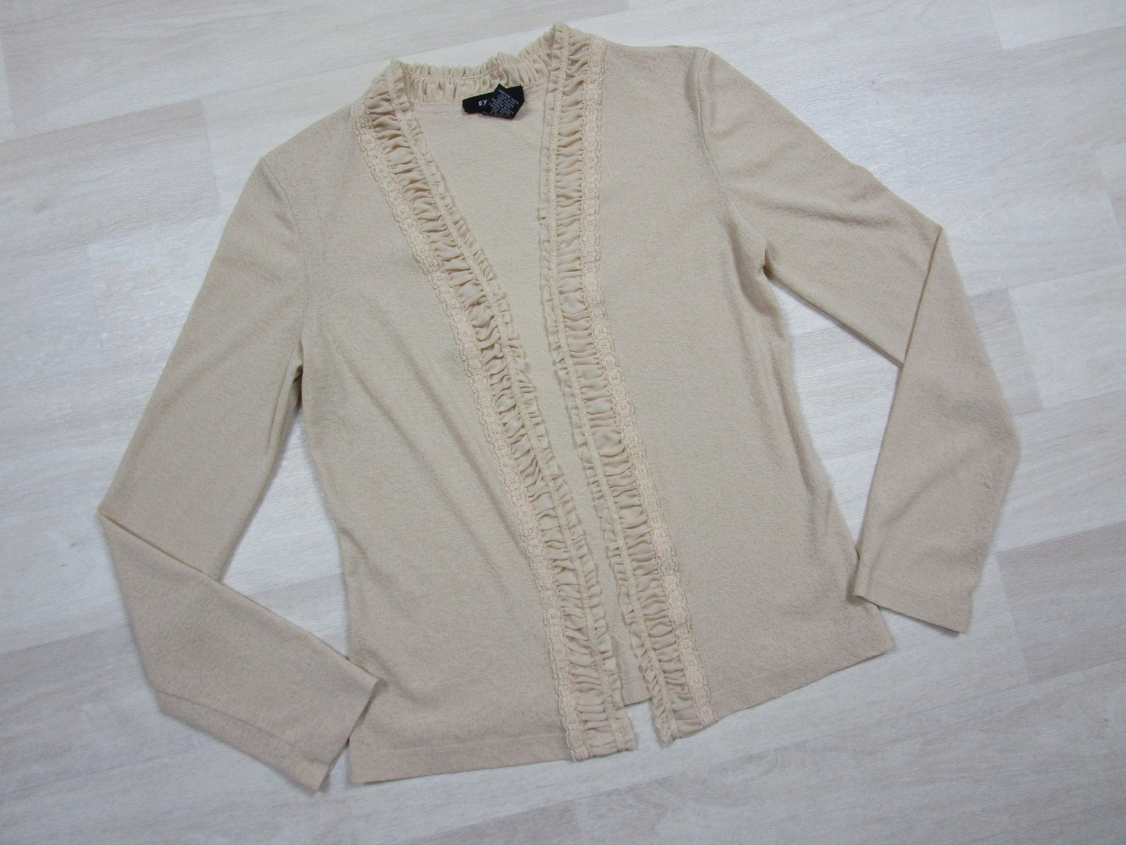 Vintage Y2K Express Open Front Cardigan Shrug (S) Beige Ruffle Coquette