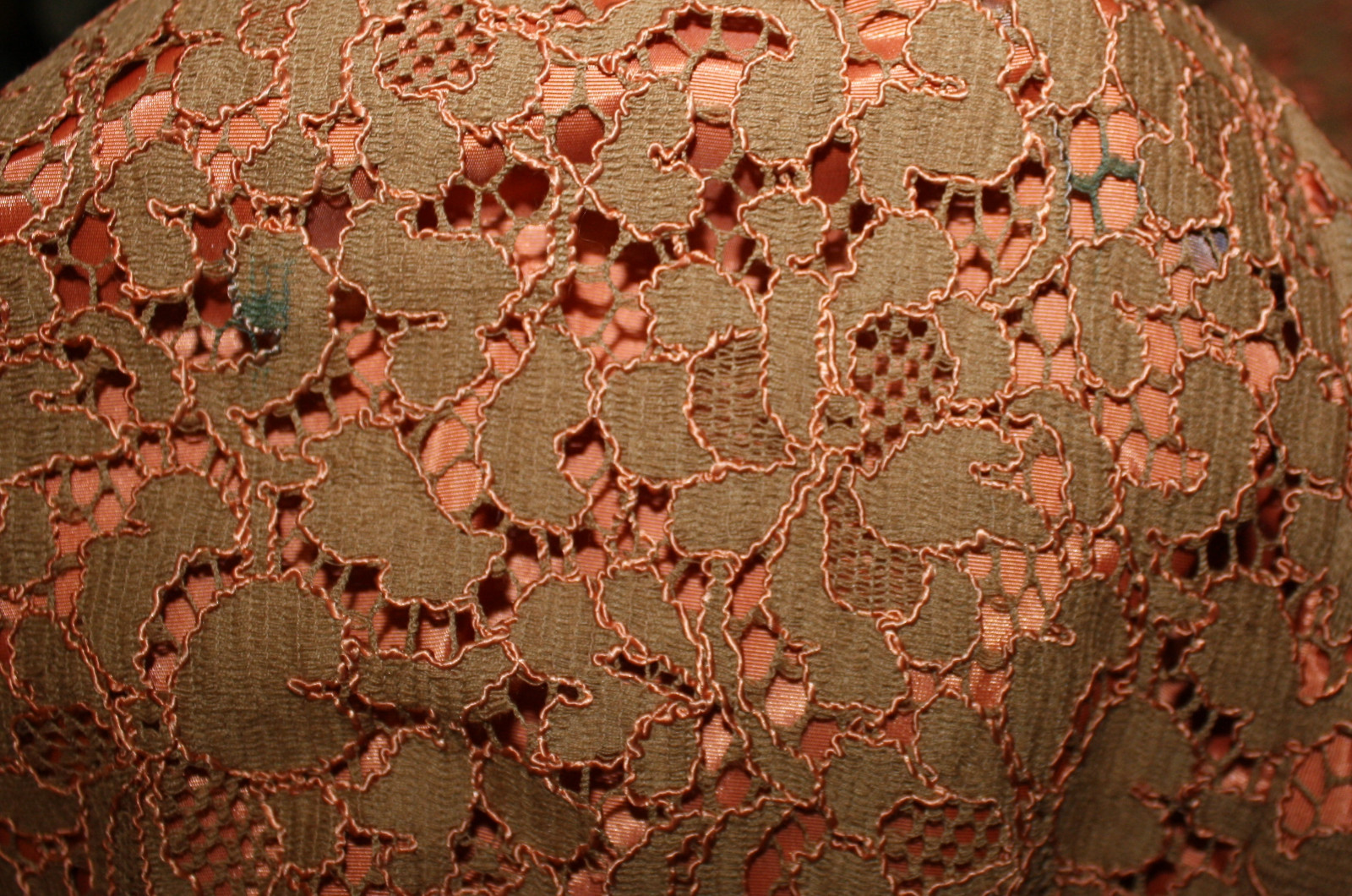 VINTAGE Orange Brown Lace Long Full Circle Dress XS S 0 2 4