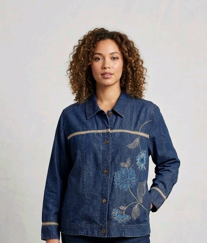 Vintage Susan Bristol XL Women&rsquo;s Jean Jacket- Hand Embroidered w Beading