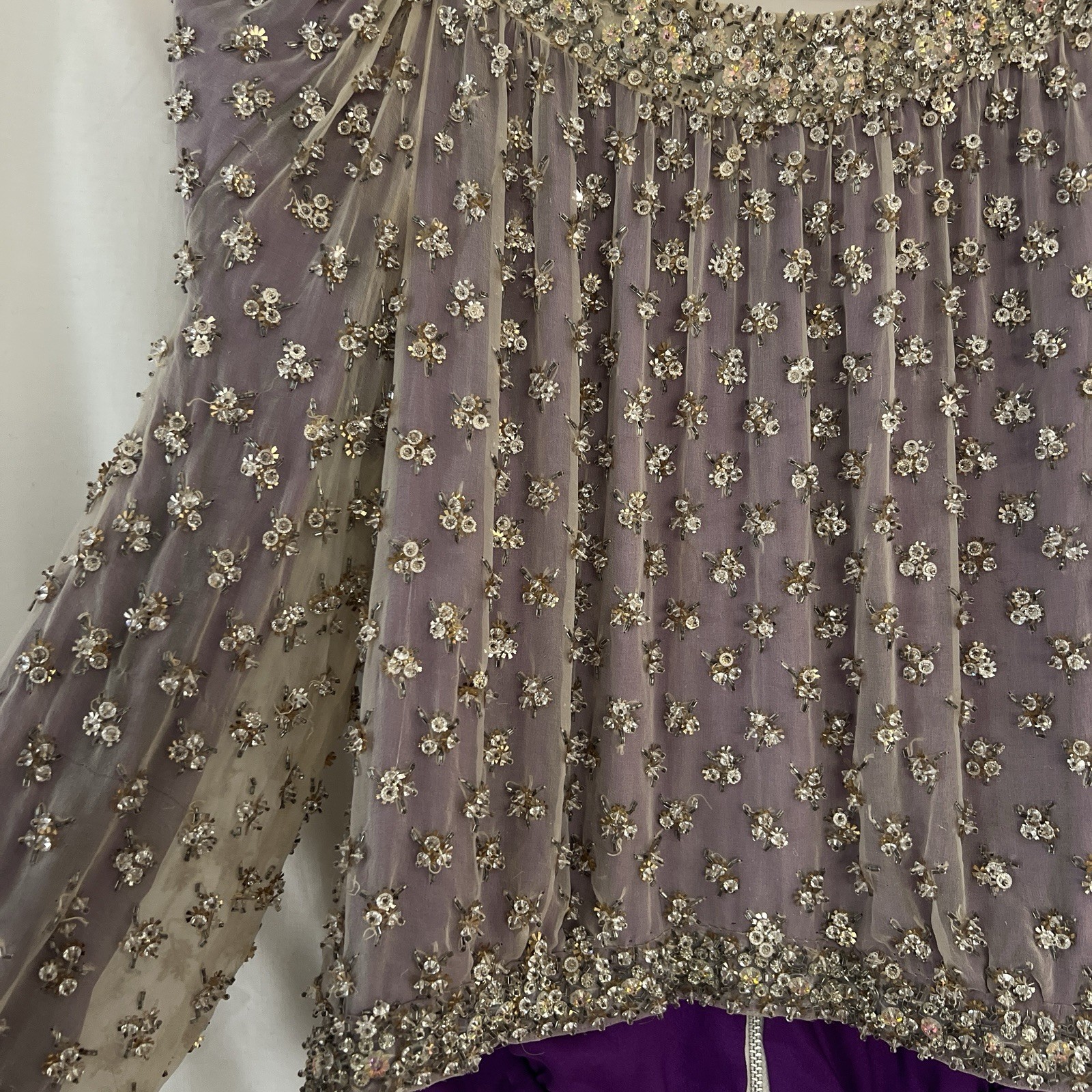 VTG Crystal Evening Jacket / Top Heavy Embellishment Sheer Silk Overlay Sparking