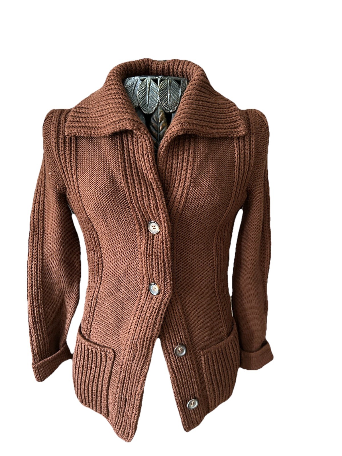 CELINE Chunky Knit Wool Cardigan Vintage Shawl Style Collar Michael Kors Era!!￼