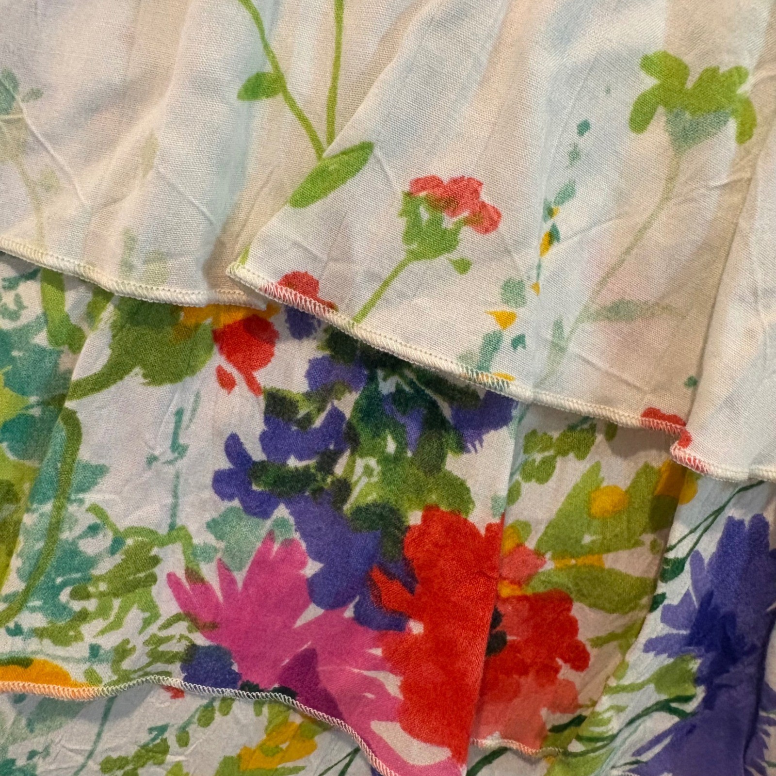 Vtg Jams World Small Floral Maxi Ruffle Skirt Rayon Cottage Bouquet Resort Art