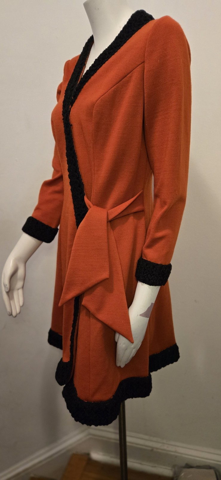 Vtg Alfred Werber 1960S MOD Red Wrap Coat Foxy Red & Black Shearling Accen S/M