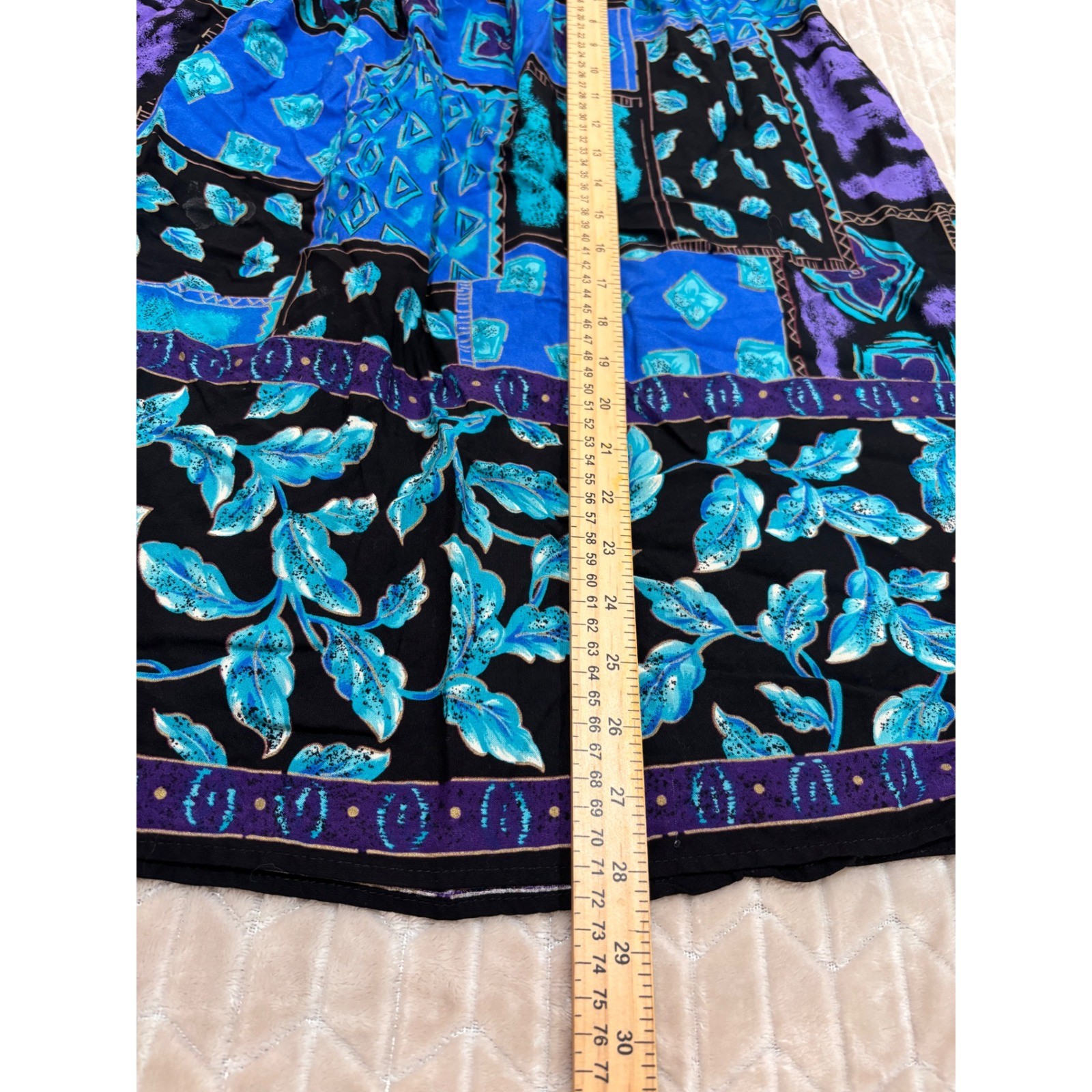 Vintage 90s Boho Patchwork Rayon Knee Length Skirt Small Art Teacher Whimsigoth