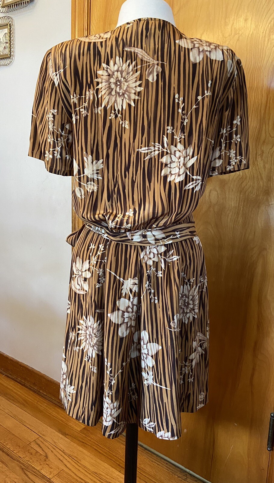 Vtg Saks 5th Ave Silk 2 Pc Set Jacket Wrap Skort Romper Brown Zebra Med 80s