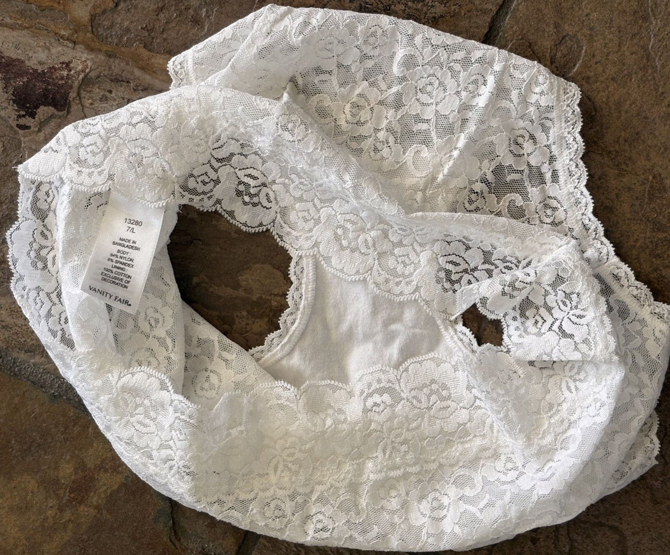 Vanity Fair Large White Sheer ALL Lace Nylon Hi Cut Panties #13280 Discontinued